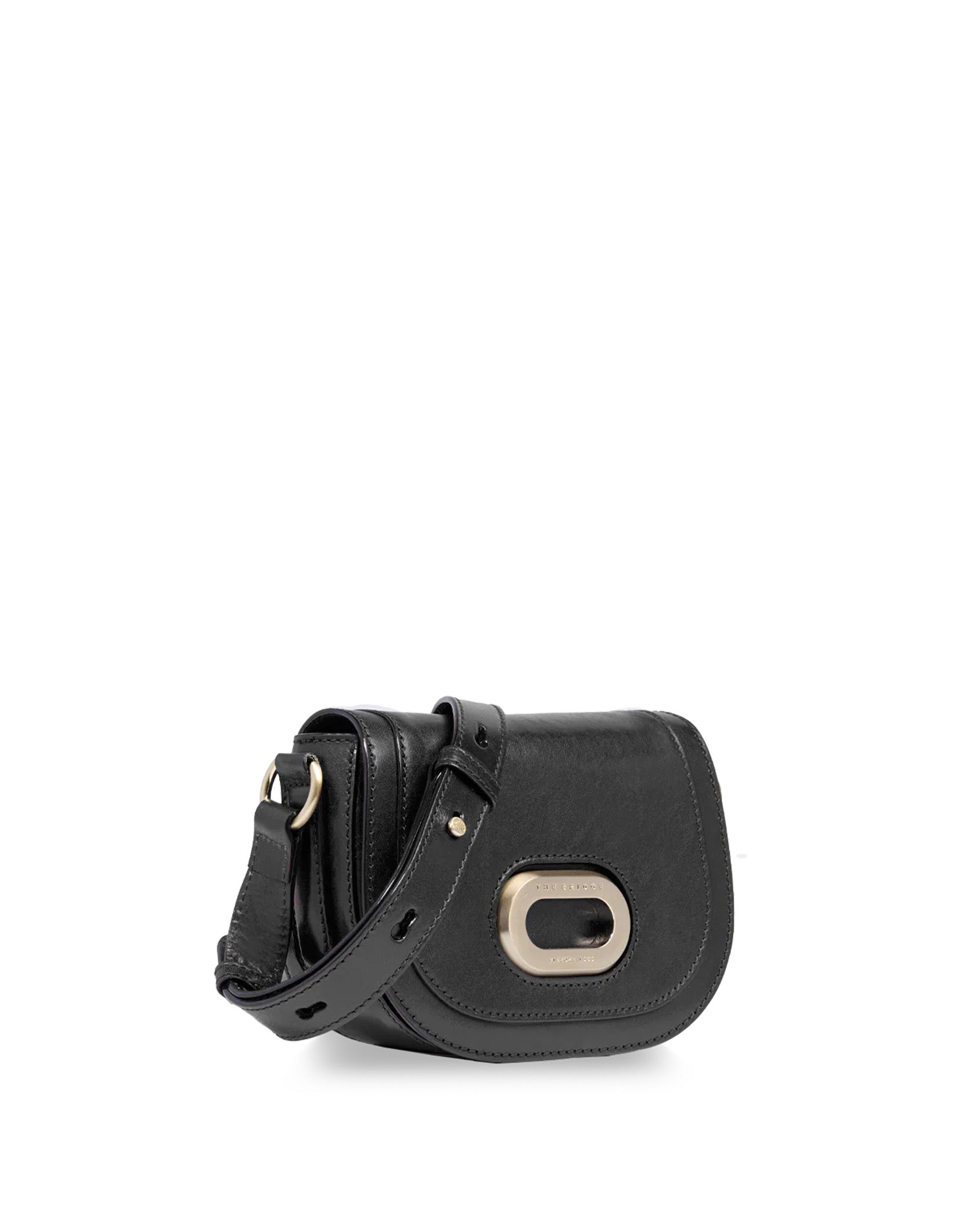 THE BRIDGE Borsa a Tracolla in Pelle con Chiusura Ovale Dorata Nera