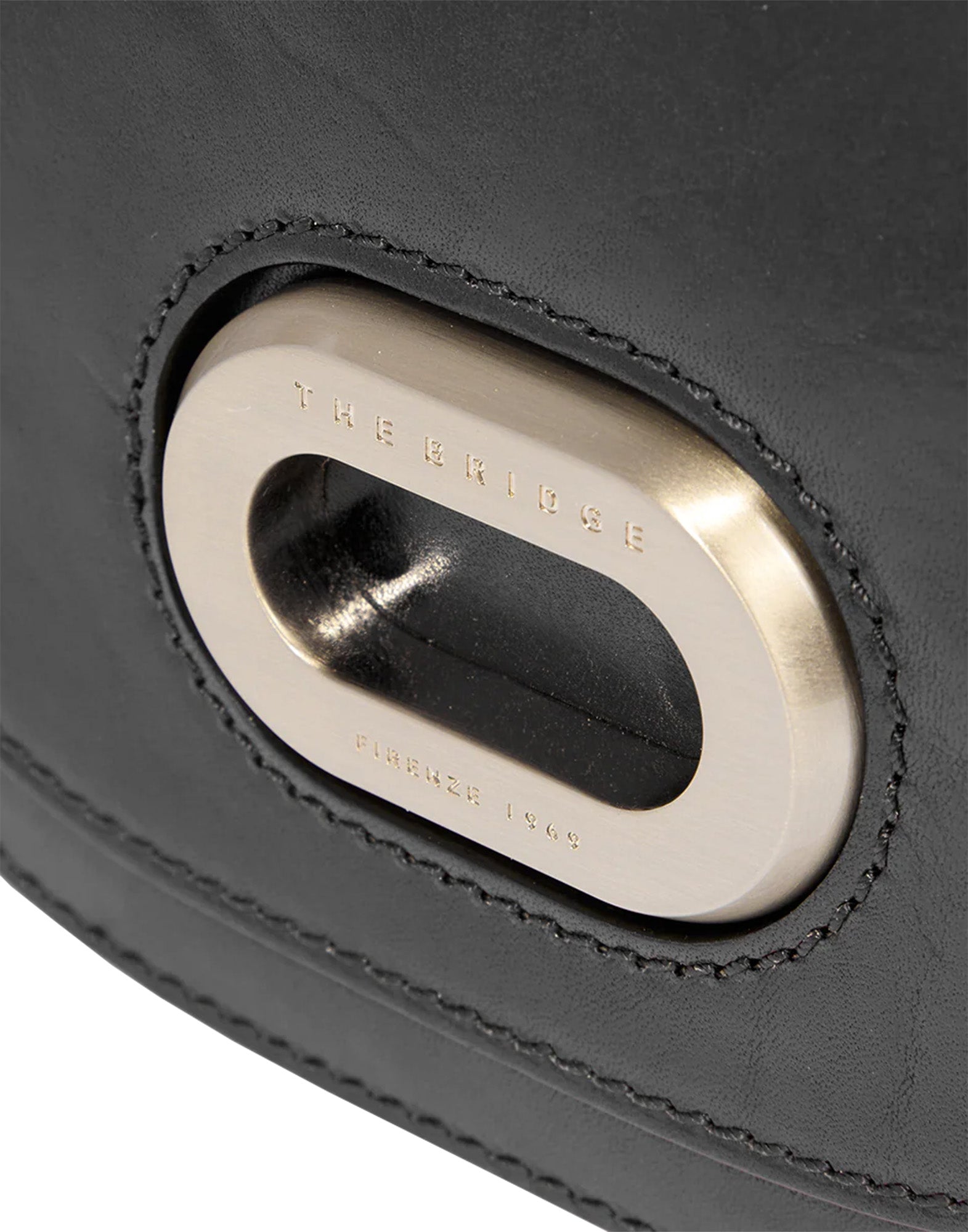 THE BRIDGE Borsa a Tracolla in Pelle con Chiusura Ovale Dorata Nera