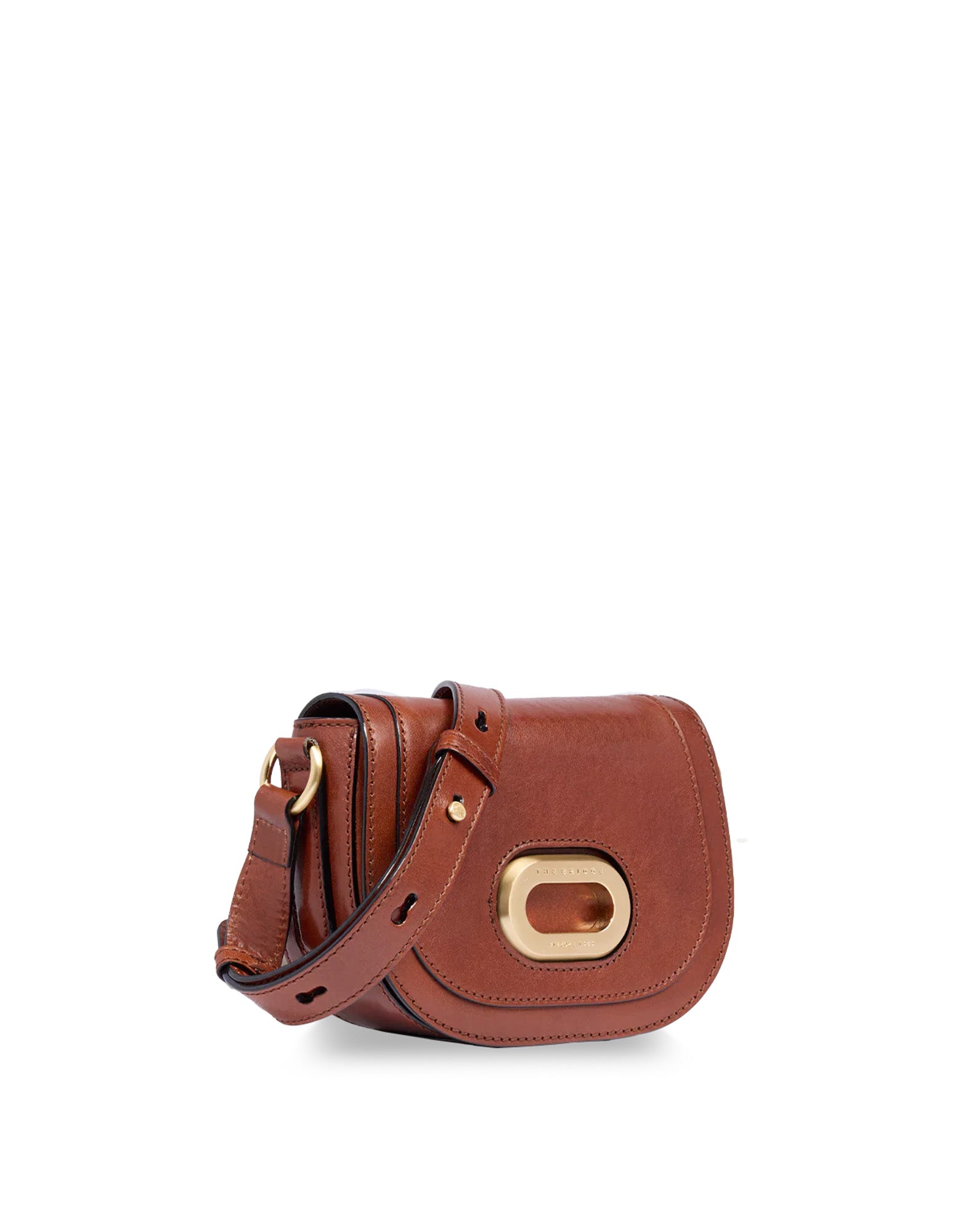 THE BRIDGE Borsa a Tracolla in Pelle con Chiusura Ovale Dorata Cuoio