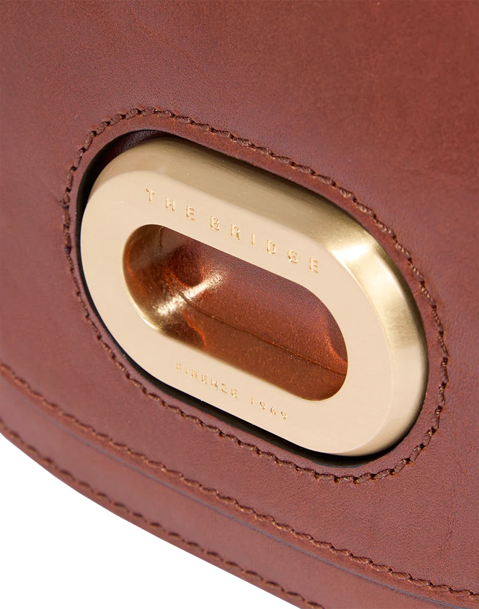 THE BRIDGE Borsa a Tracolla in Pelle con Chiusura Ovale Dorata Cuoio