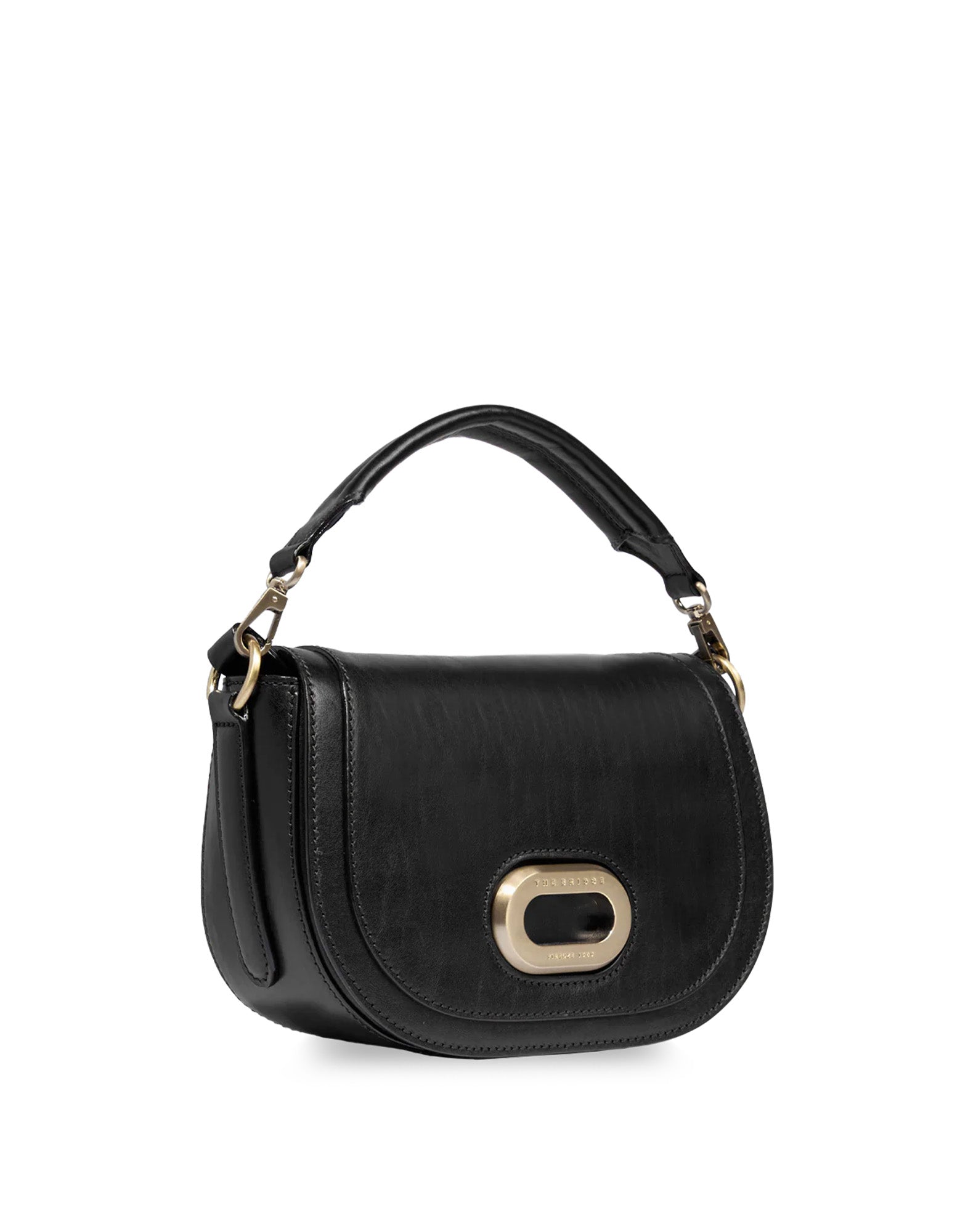 THE BRIDGE Borsa a Tracolla in Pelle con Chiusura Ovale Dorata Nera