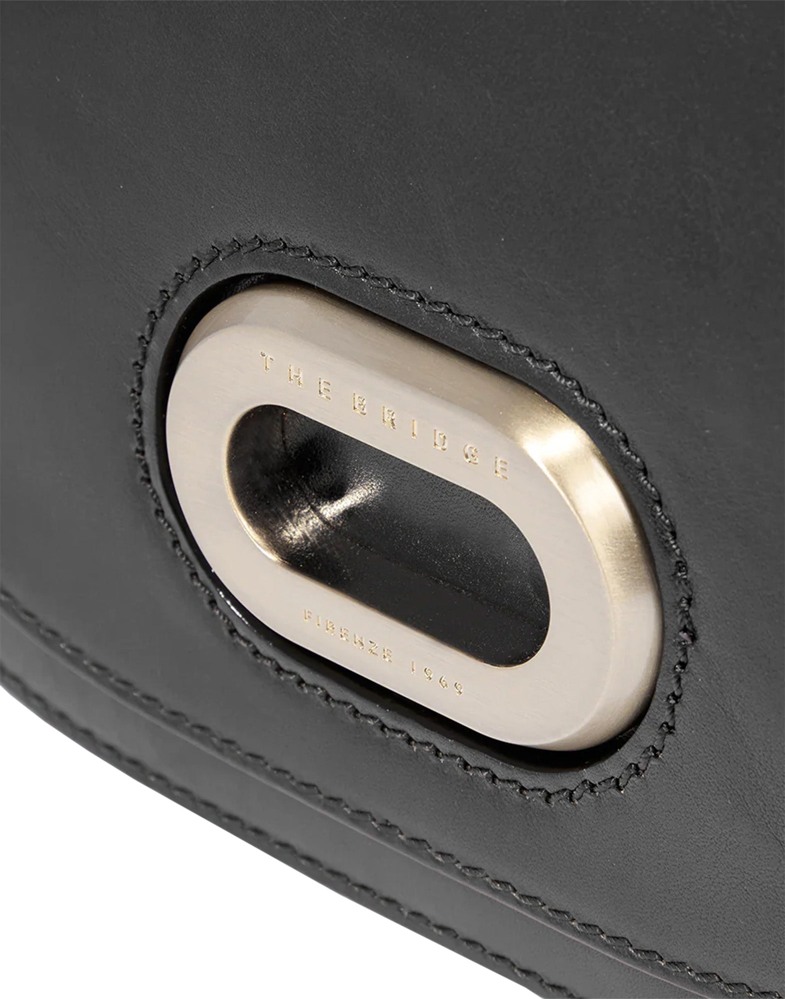 THE BRIDGE Borsa a Tracolla in Pelle con Chiusura Ovale Dorata Nera
