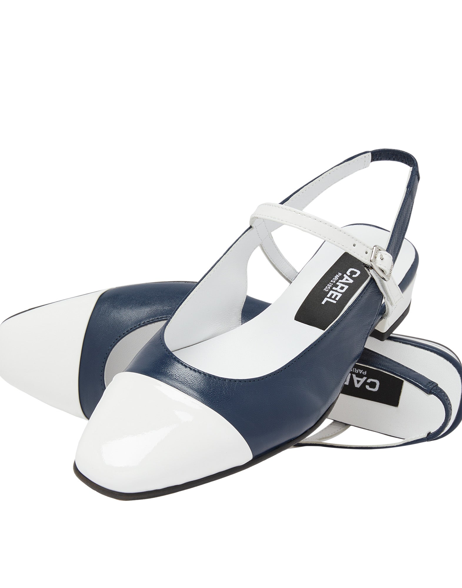 CAREL Slingback Oceano in Pelle Blu e Vernice Bianca