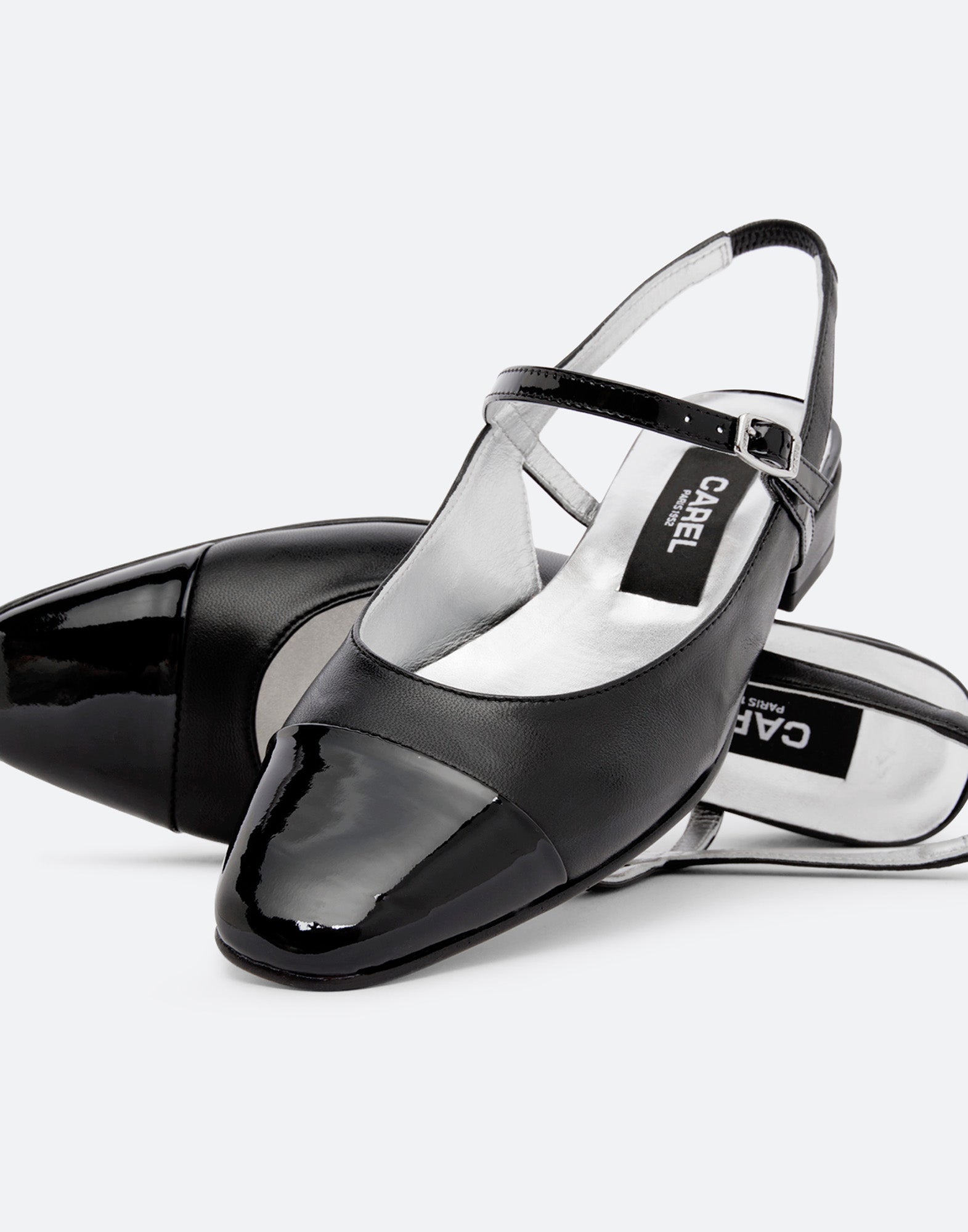 CAREL Slingback Oceano in Pelle Nera e Vernice Nera