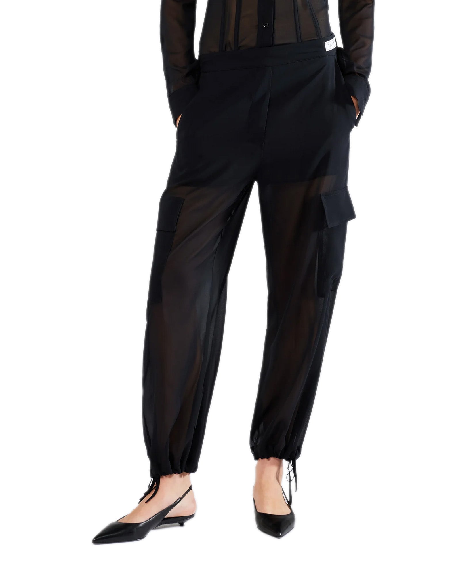 ERIKA CAVALLINI Pantalone Filippo in Techno Georgette Nero