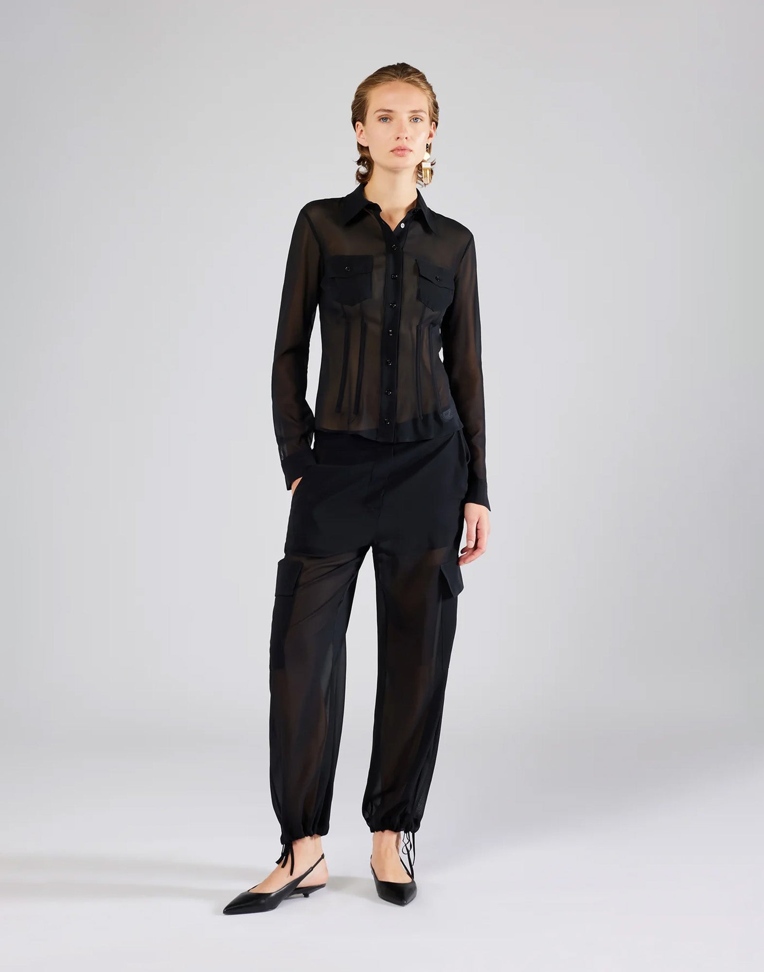 ERIKA CAVALLINI Pantalone Filippo in Techno Georgette Nero