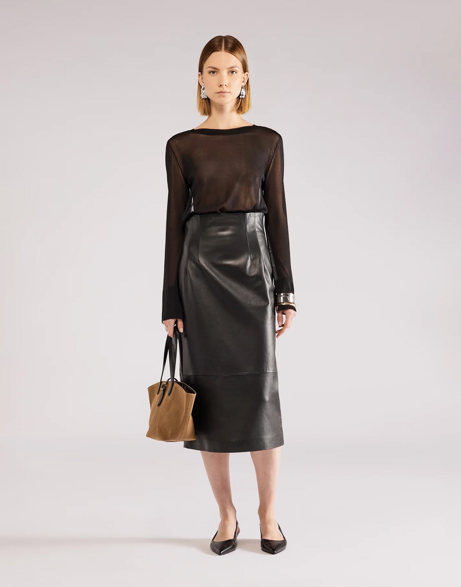 ERIKA CAVALLINI Maglia Semi-Trasparente con Spacco al Polso Nera