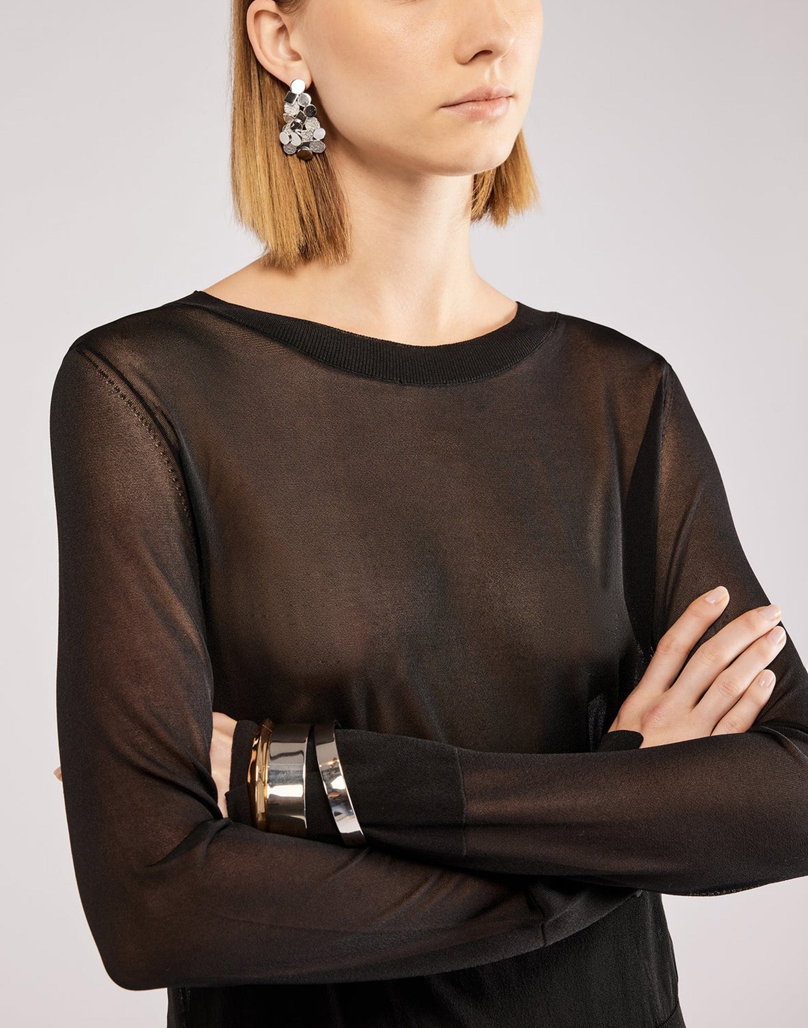 ERIKA CAVALLINI Maglia Semi-Trasparente con Spacco al Polso Nera