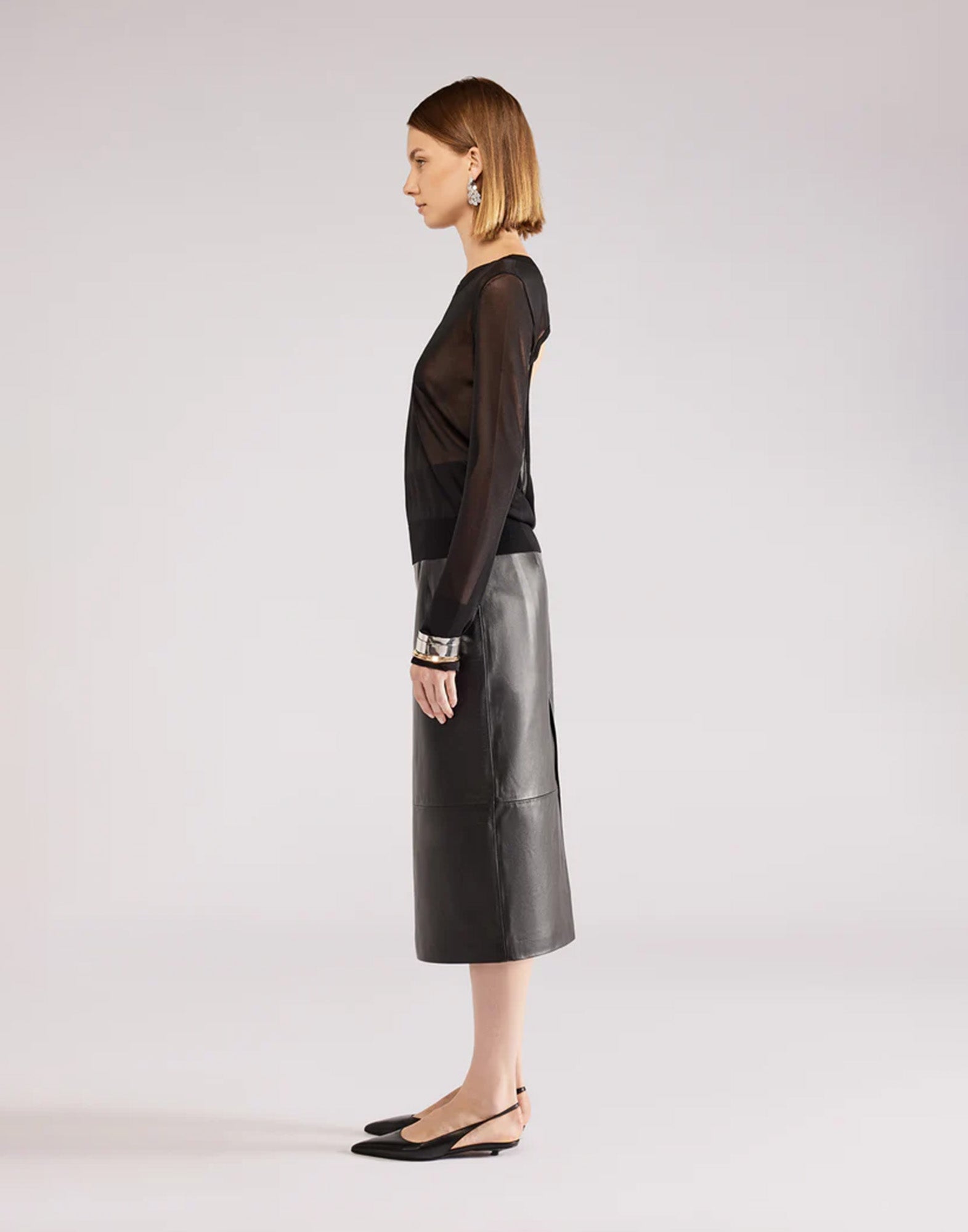 ERIKA CAVALLINI Maglia Semi-Trasparente con Spacco al Polso Nera