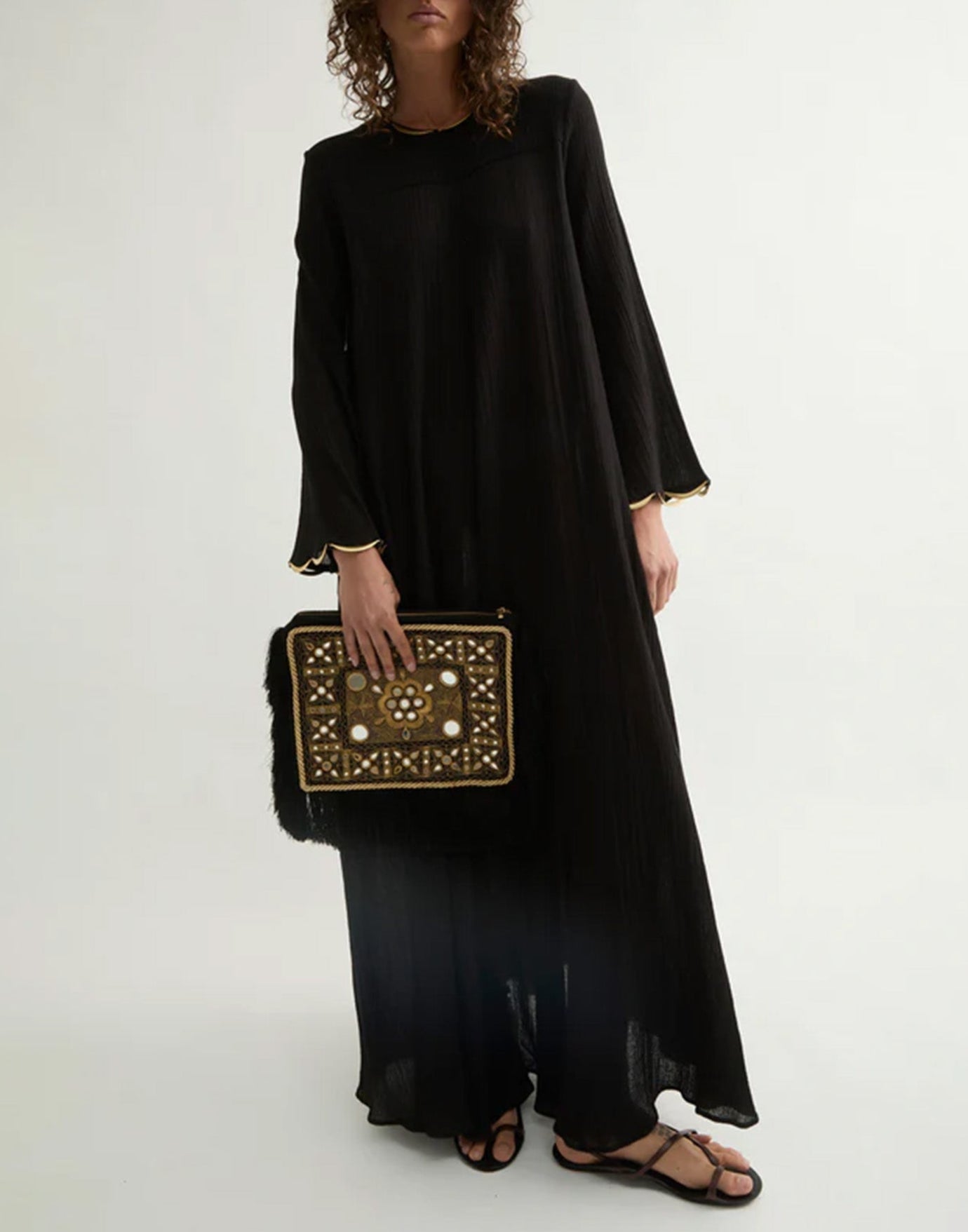 LAURENCE BRAS Abito Lungo Maria in Gaze di Cotone Nero