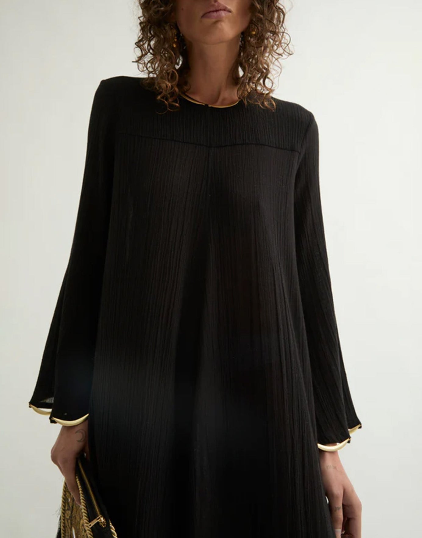 LAURENCE BRAS Abito Lungo Maria in Gaze di Cotone Nero