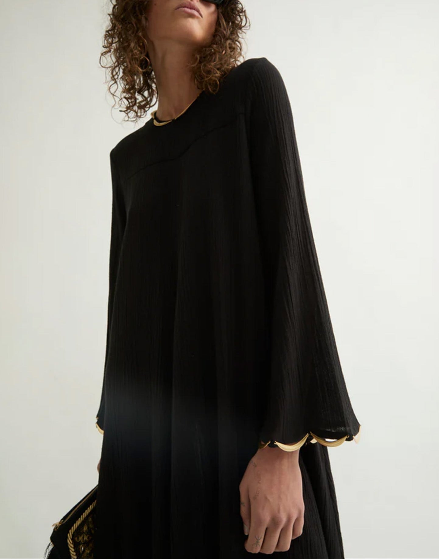 LAURENCE BRAS Abito Lungo Maria in Gaze di Cotone Nero