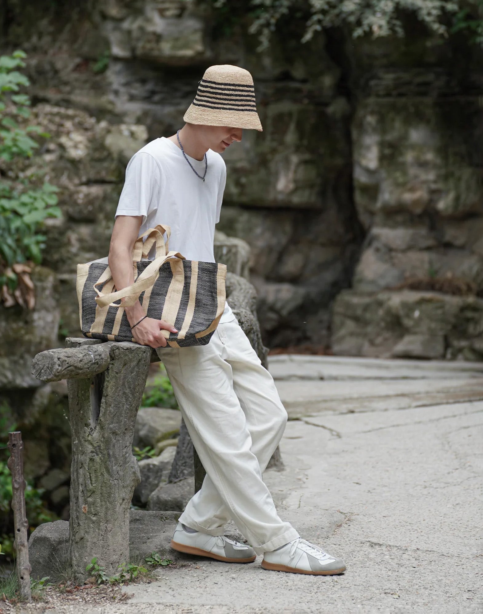 MAISON N.H PARIS Borsa MNH Shopping in Raffia Naturale Naturel/Noir