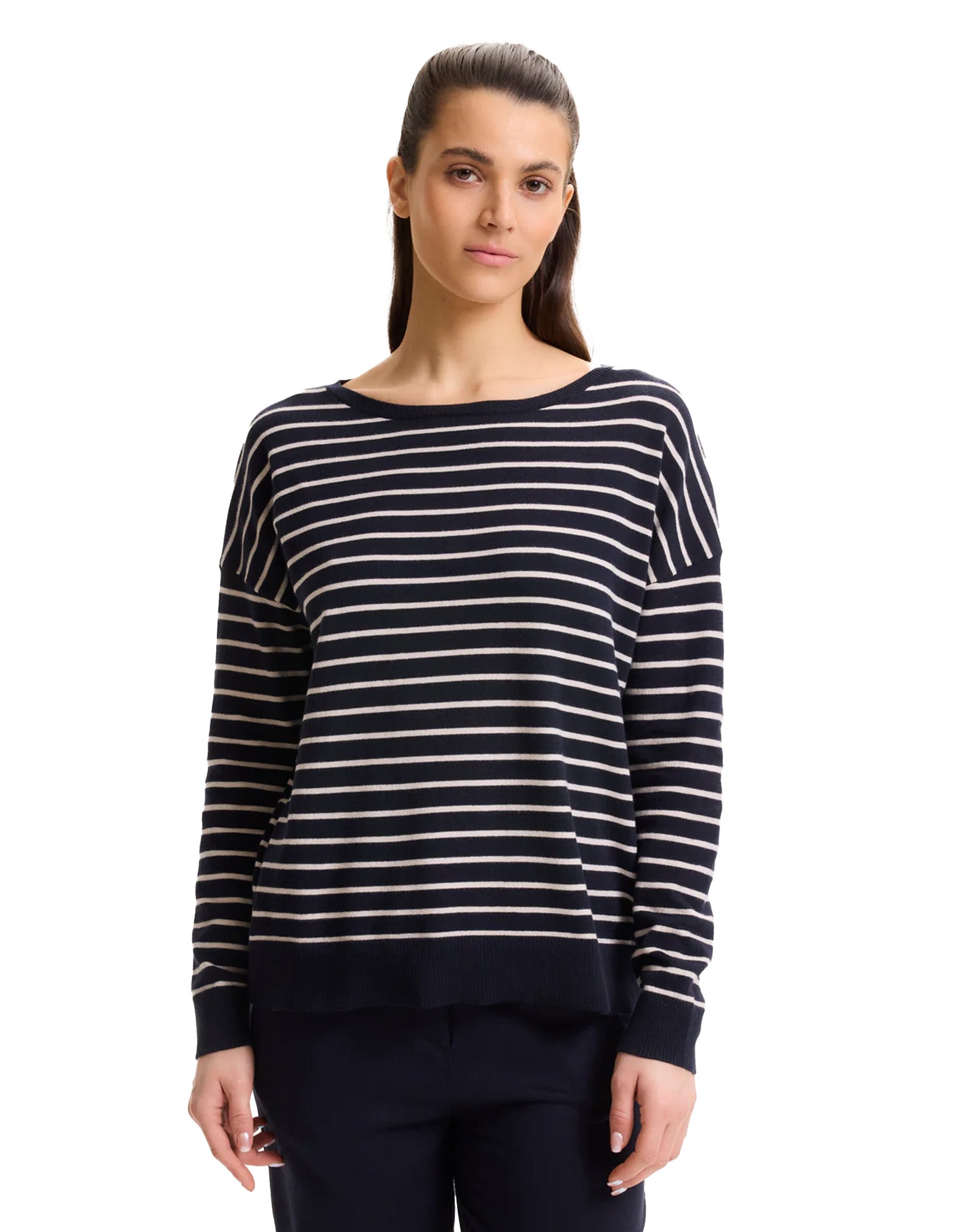 MAJESTIC FILATURES Maglia Girocollo in Cotone Organico a Righe Marine