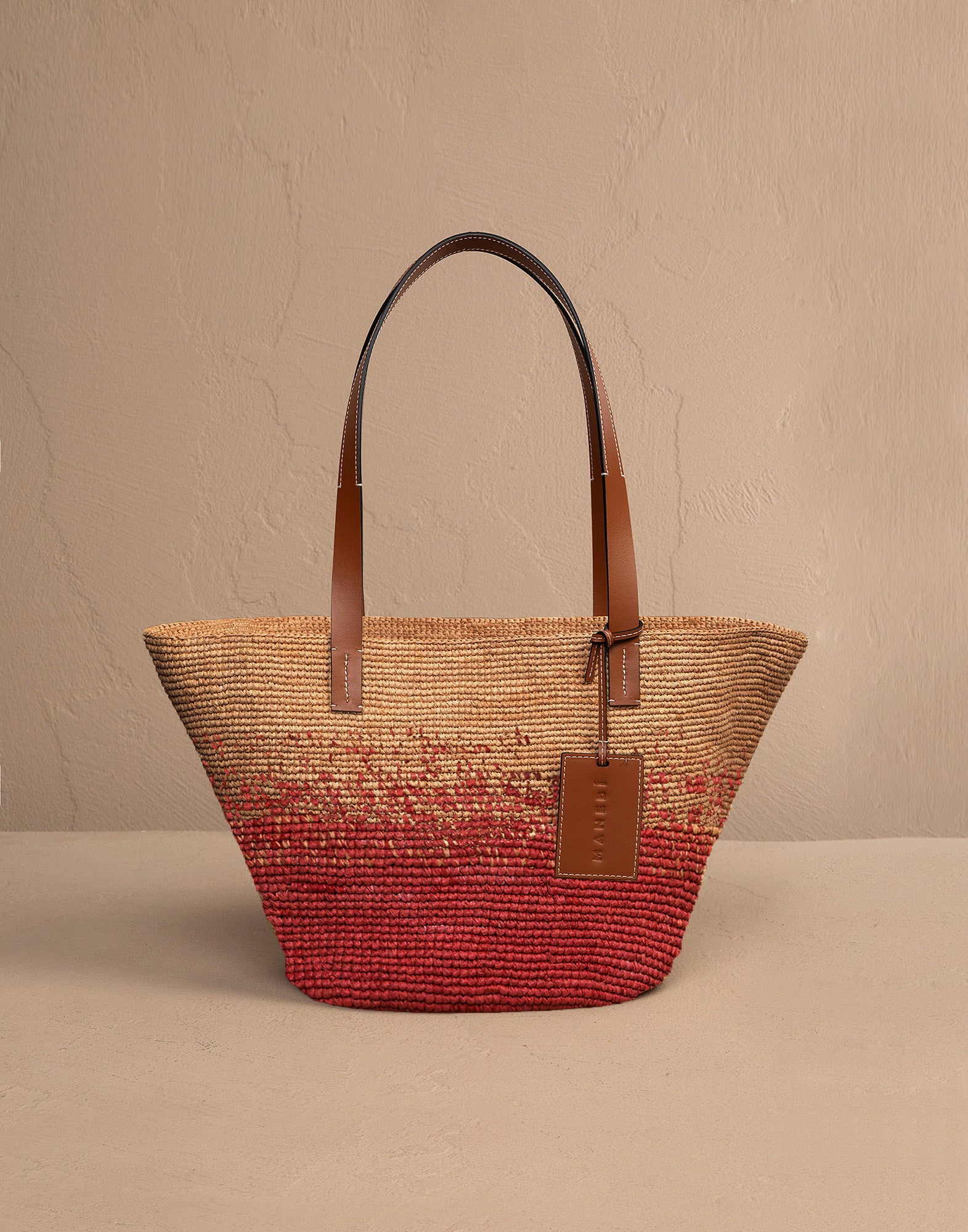 MANEBI Borsa Shopper in Rafia Rust Degradè