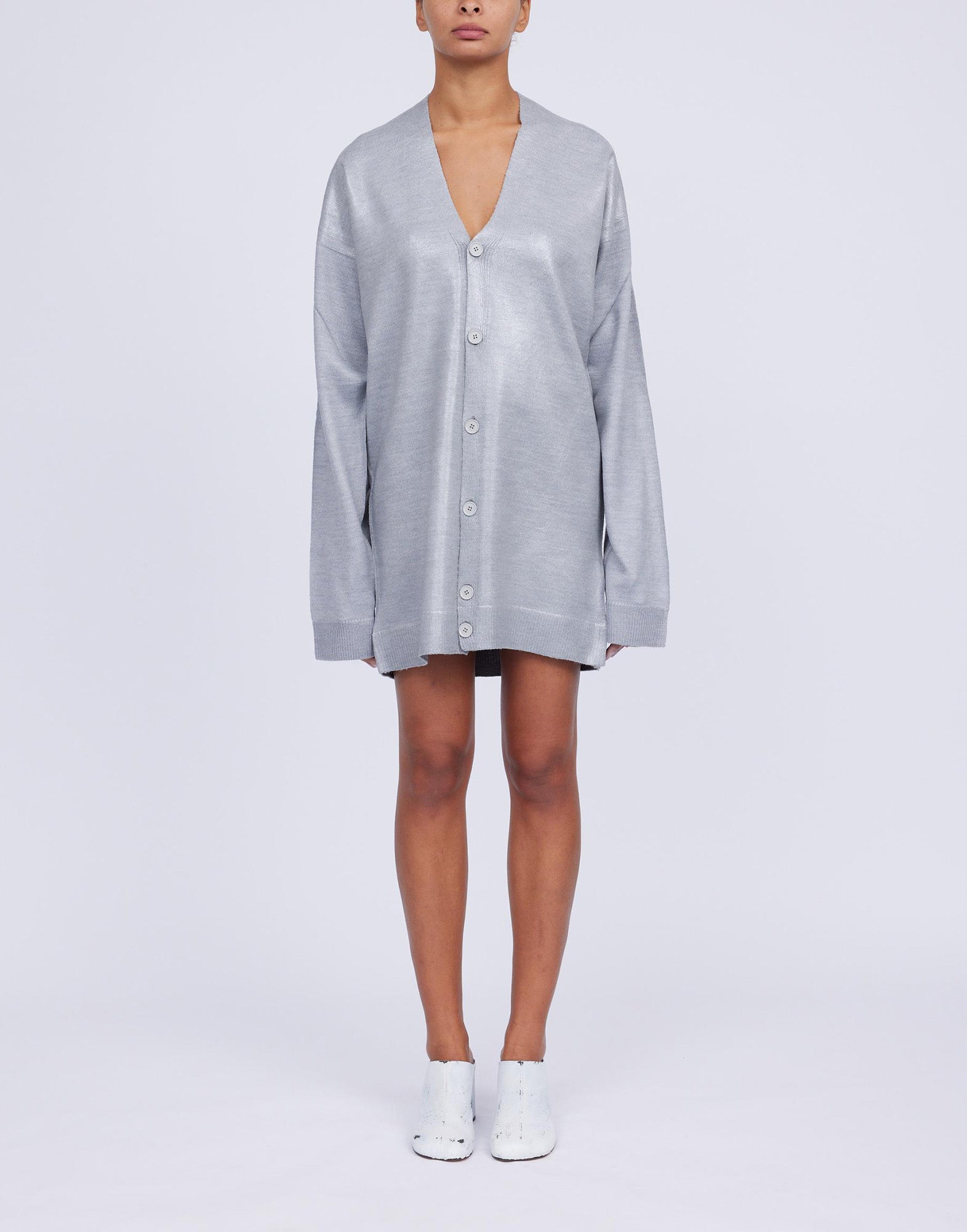 MM6 MAISON MARGIELA Cardigan in Misto Lana Spalmata Grigio Melange