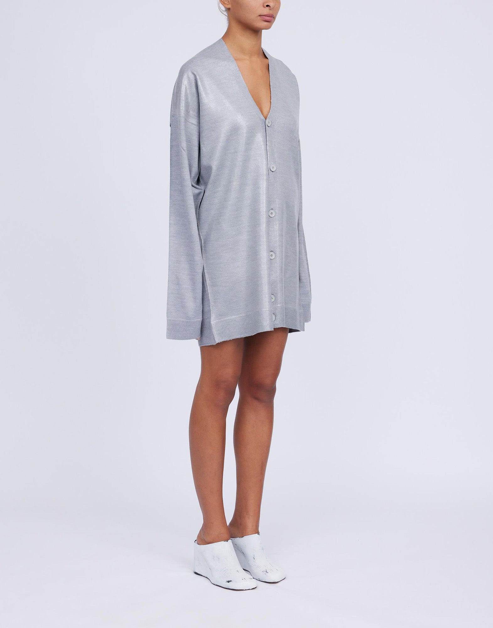 MM6 MAISON MARGIELA Cardigan in Misto Lana Spalmata Grigio Melange