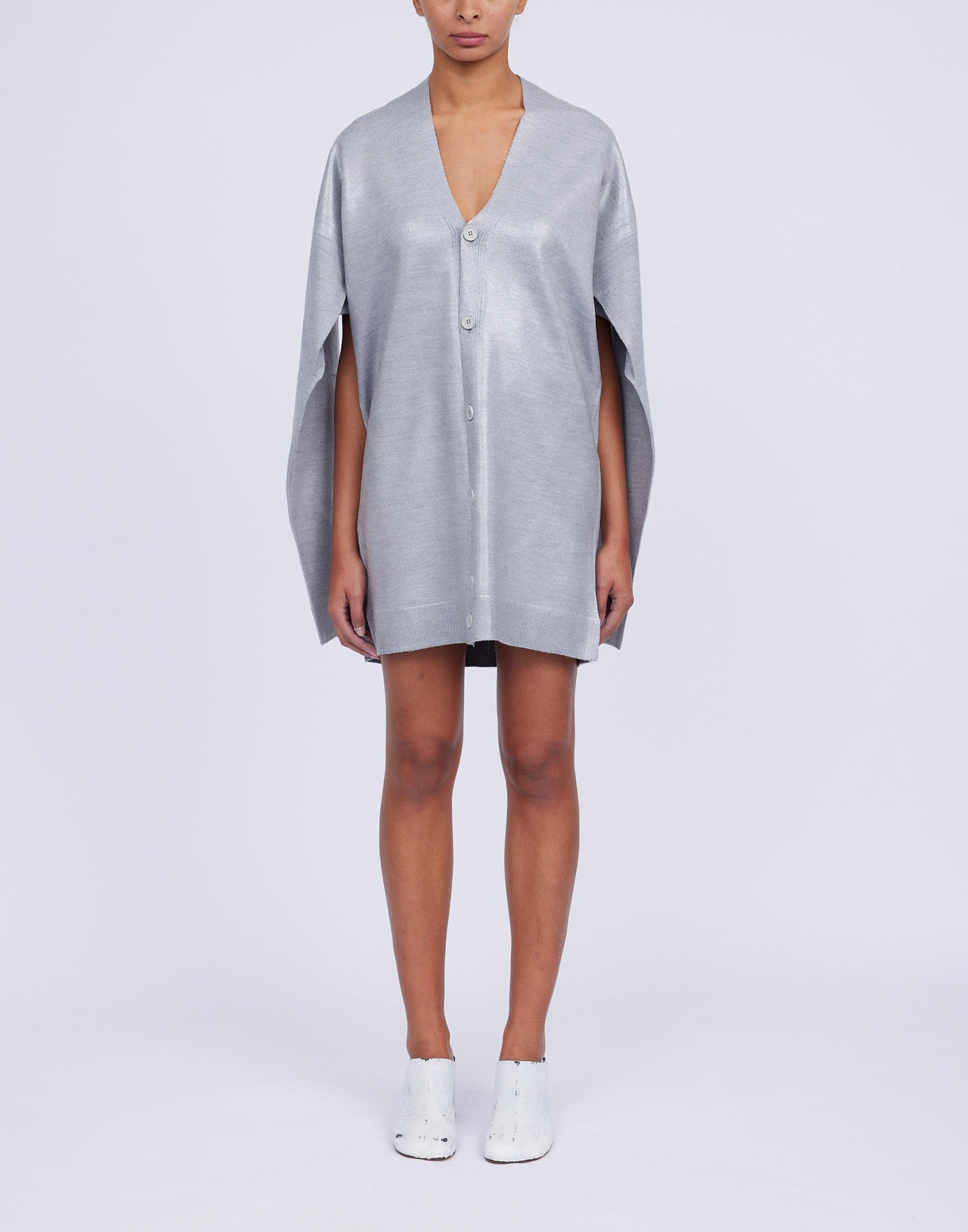 MM6 MAISON MARGIELA Cardigan in Misto Lana Spalmata Grigio Melange