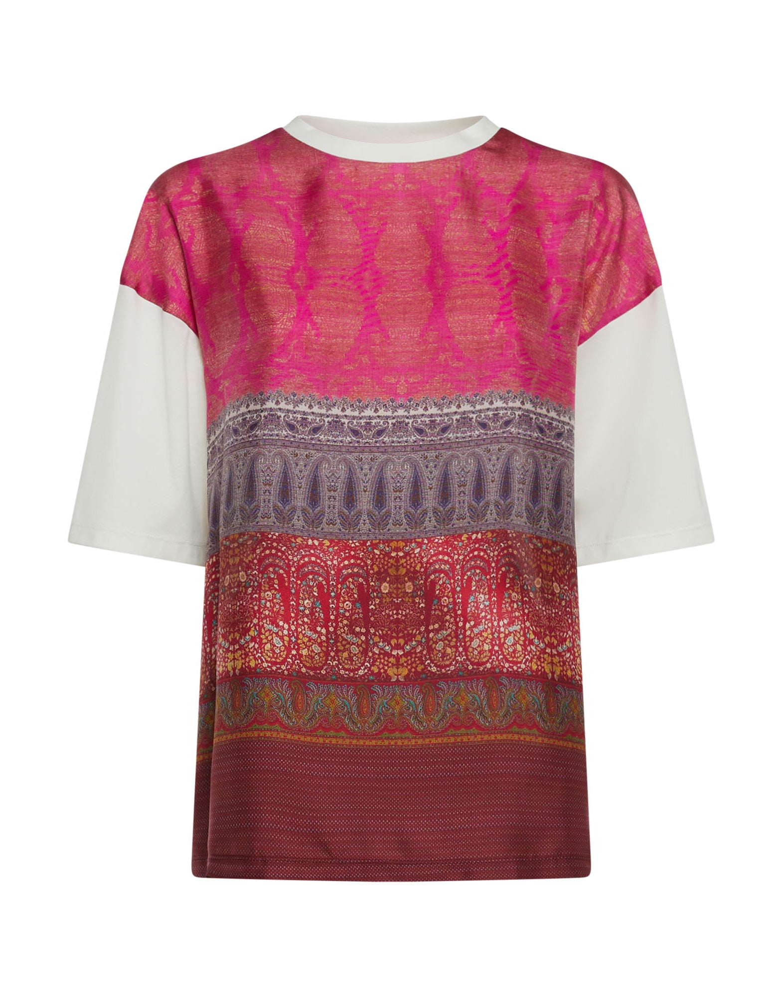 PIERRE-LOUIS MASCIA T-shirt Manica Corta in Cotone e Seta Stampata Rosa