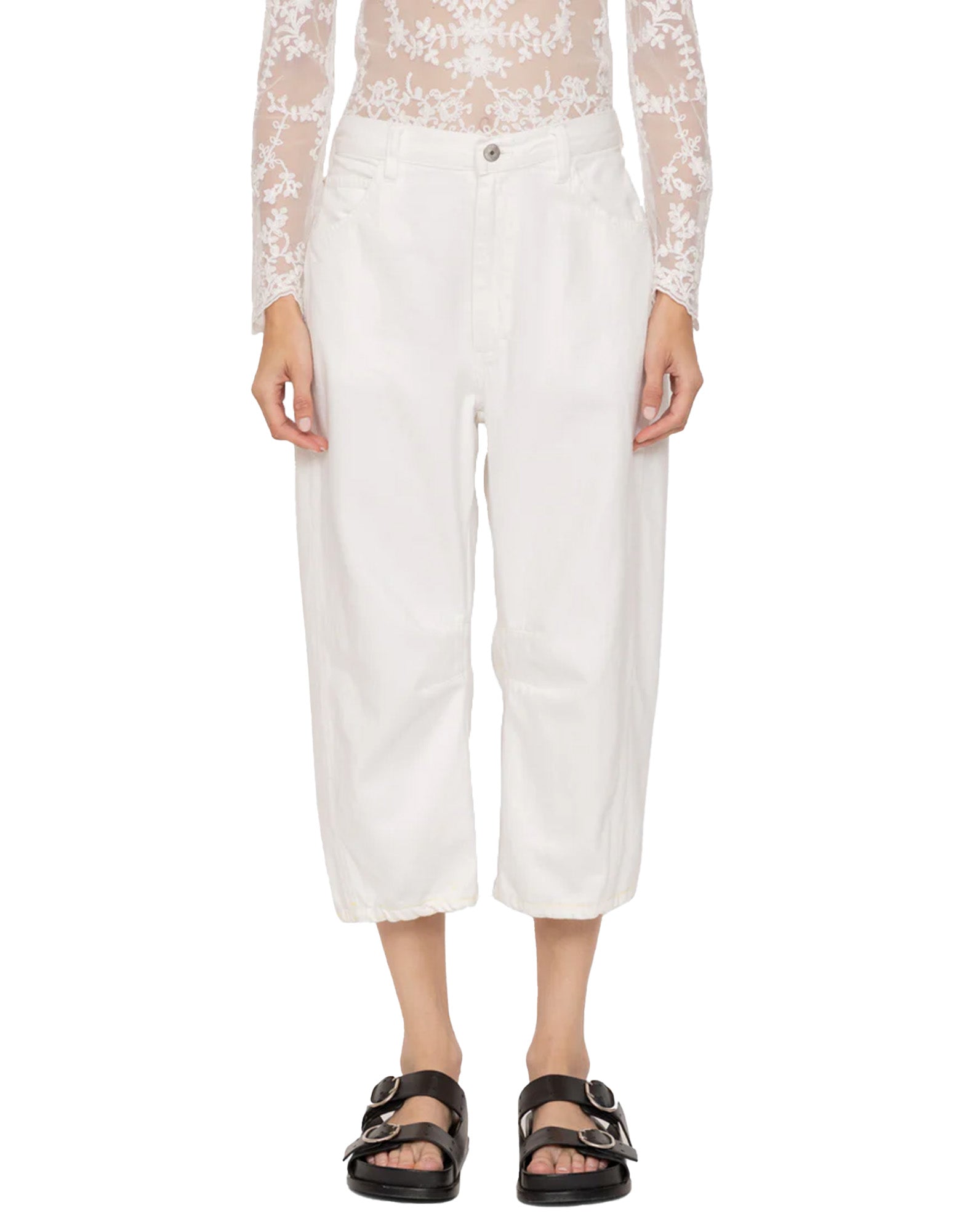 SEA NY Jeans Oli Cropped in Denim a Vita Bassa Bianchi