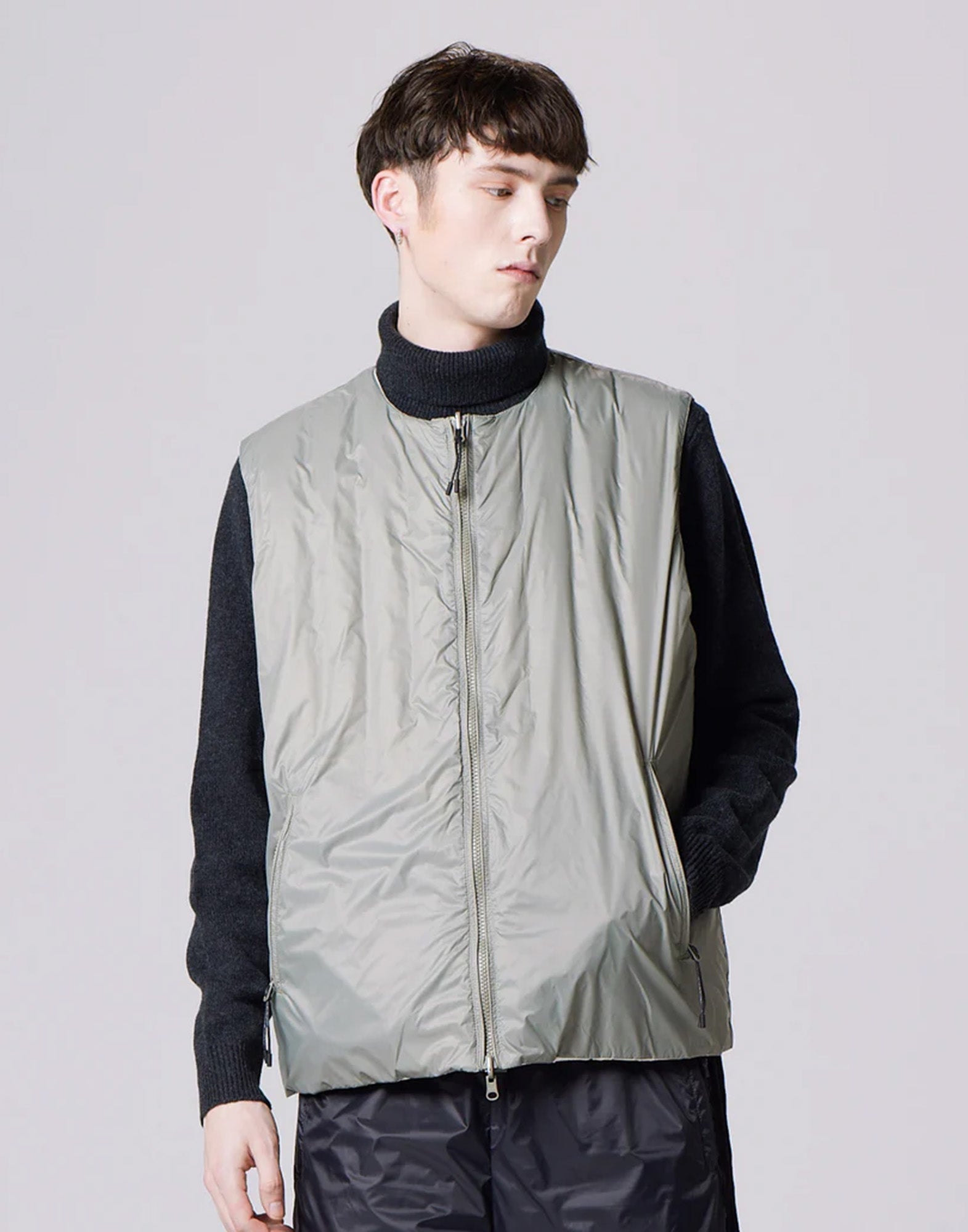 TAION Gilet Reversibile con Bottoni Cinesi Japan Special White/Sage