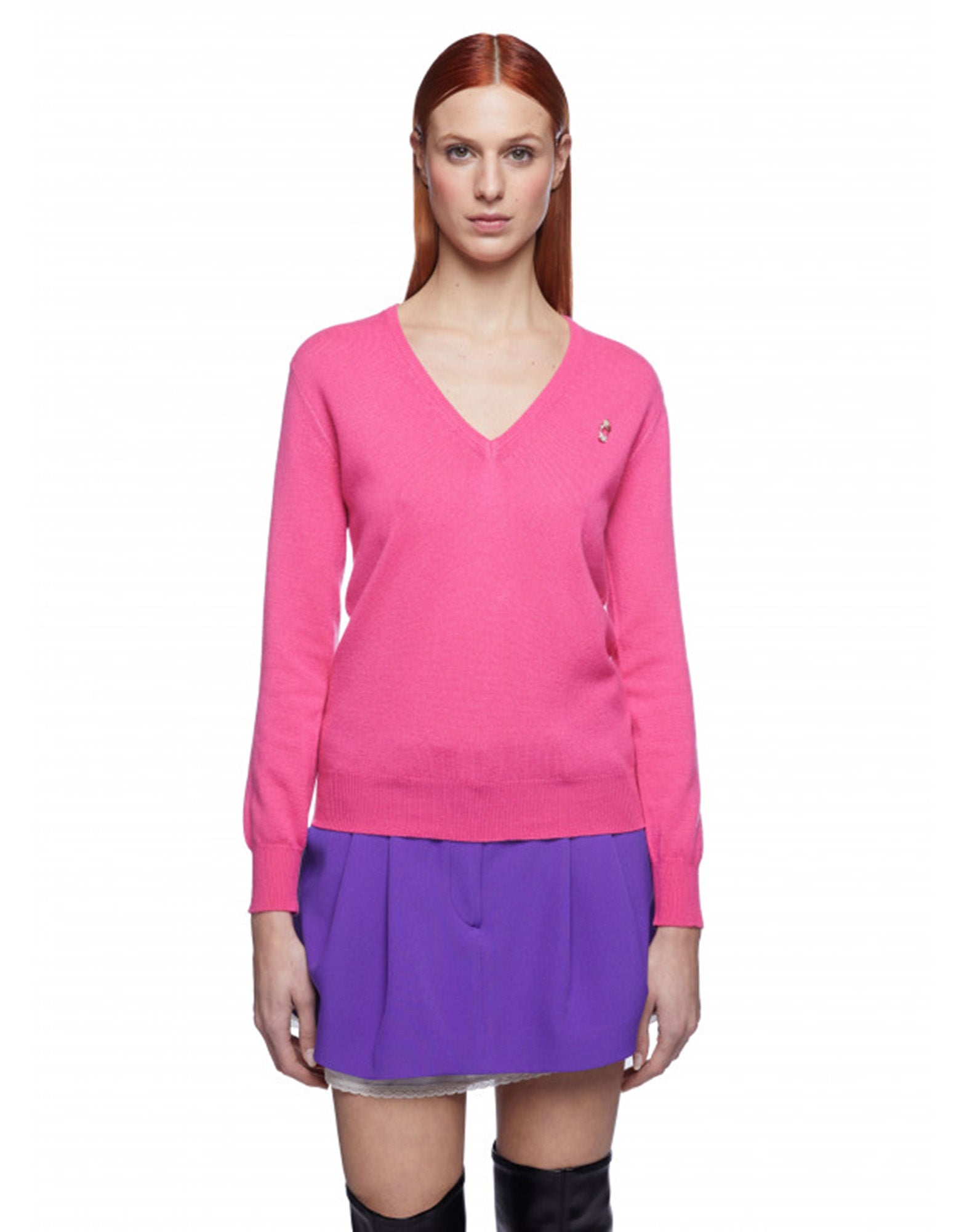 VIVETTA Maglia a V in Cashmere Fucsia