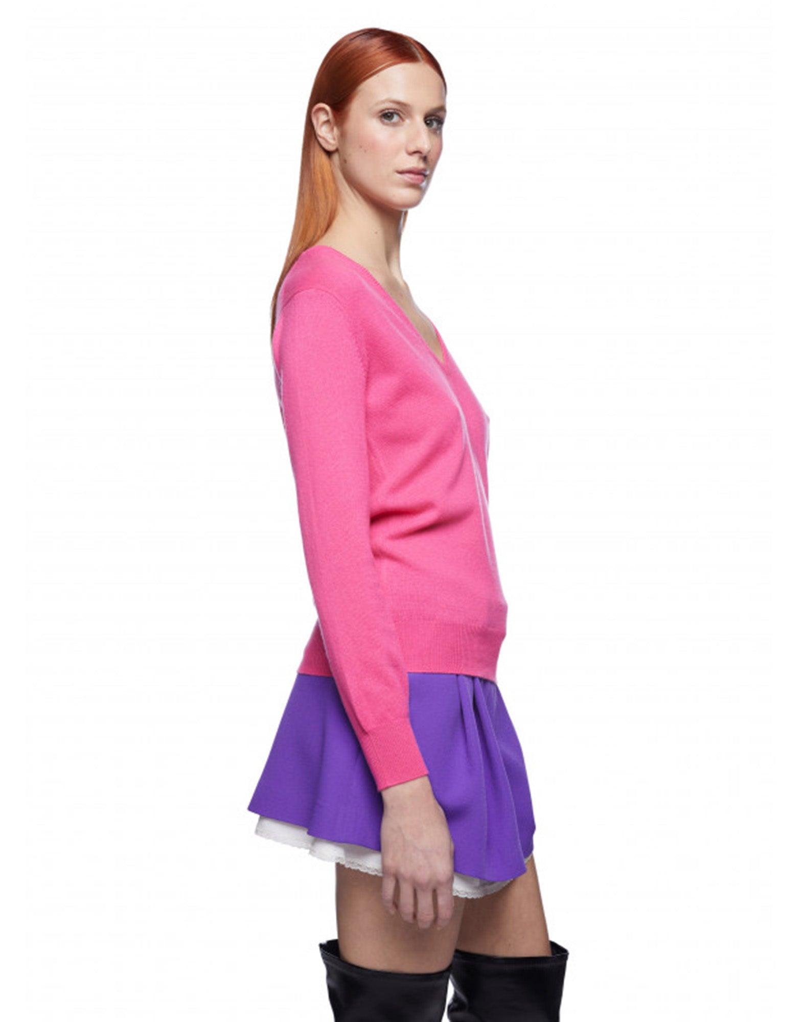 VIVETTA Maglia a V in Cashmere Fucsia