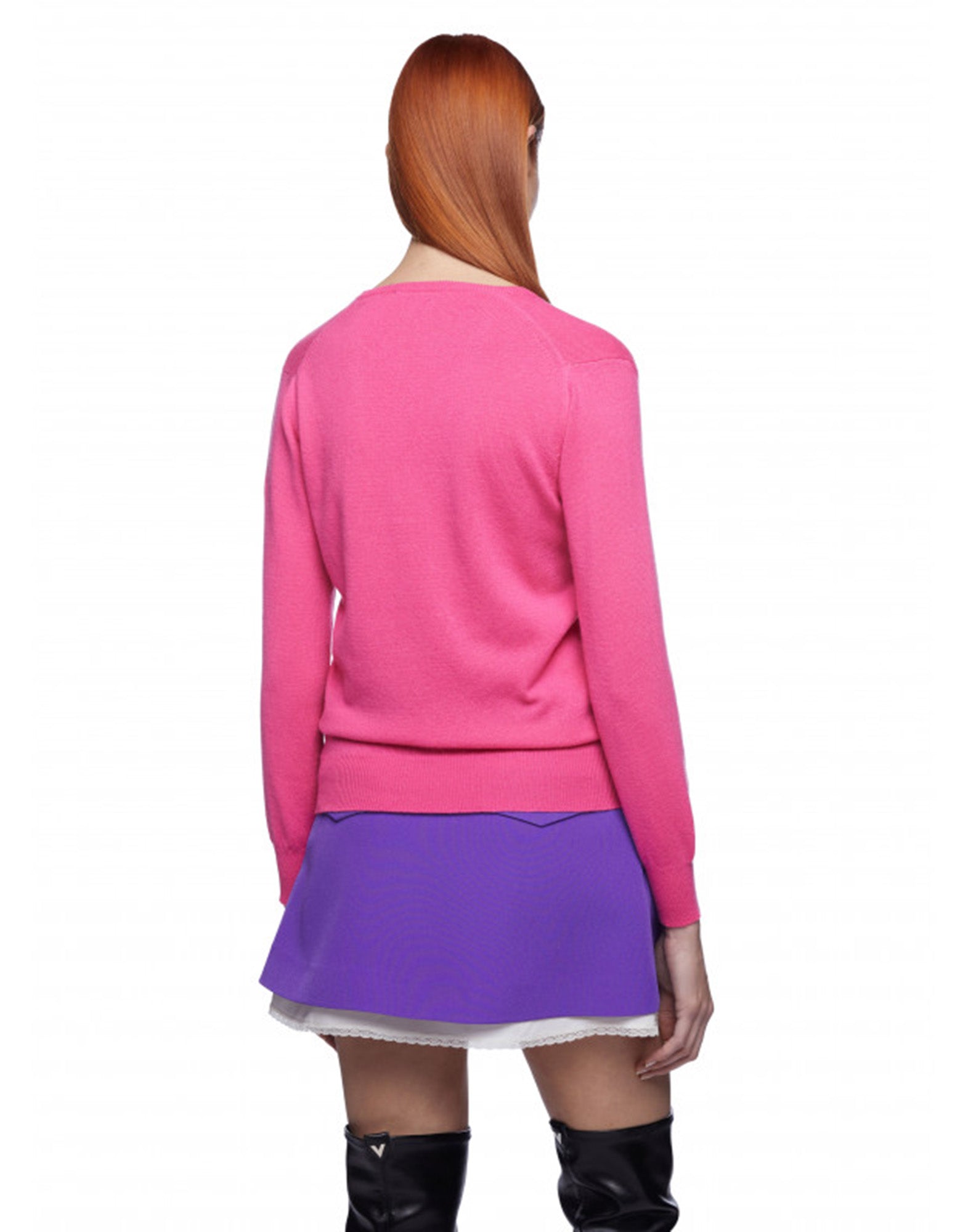 VIVETTA Maglia a V in Cashmere Fucsia