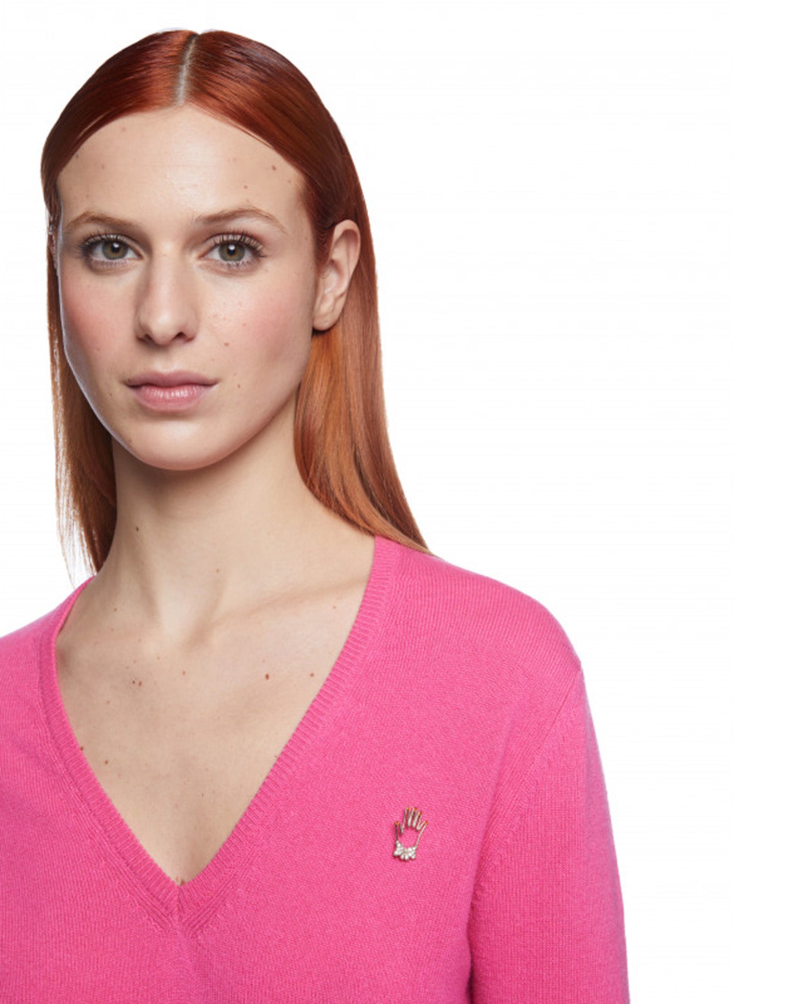 VIVETTA Maglia a V in Cashmere Fucsia
