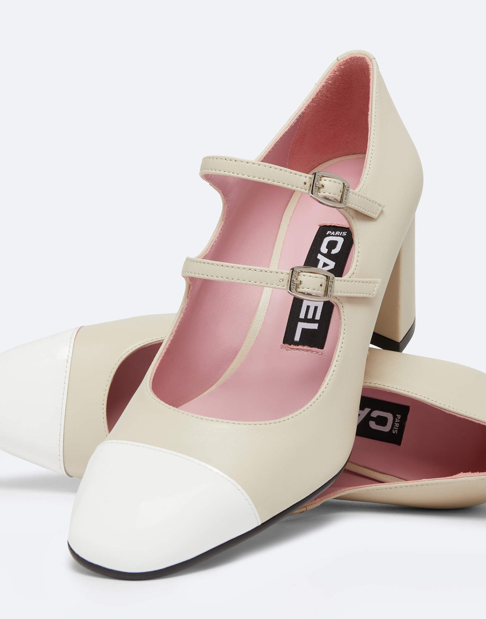 CAREL Décolleté Mary Jane Cherry in Pelle Beige e Vernice Bianca