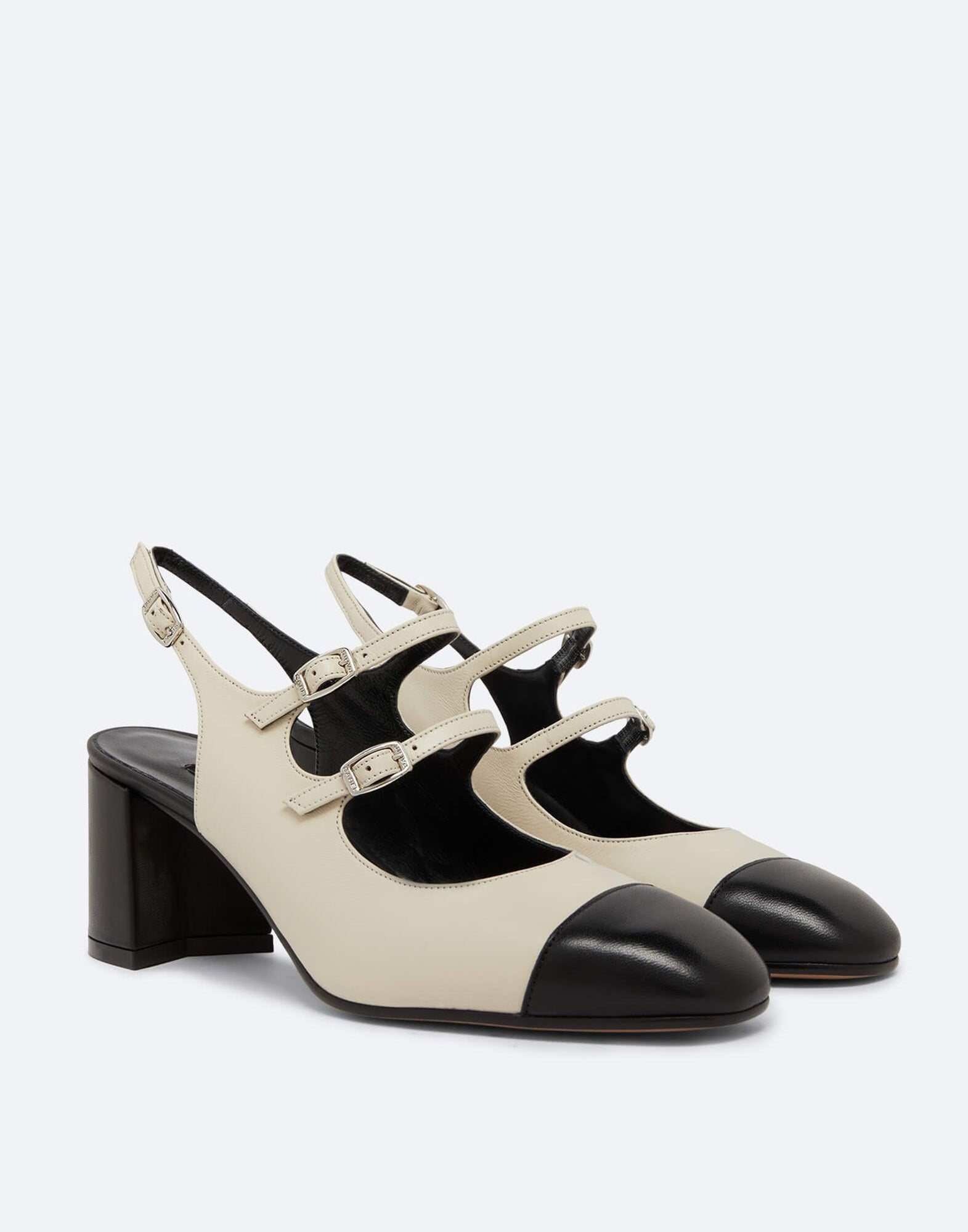 CAREL Mary Jane Slingback Papaya in Pelle Beige e Nera