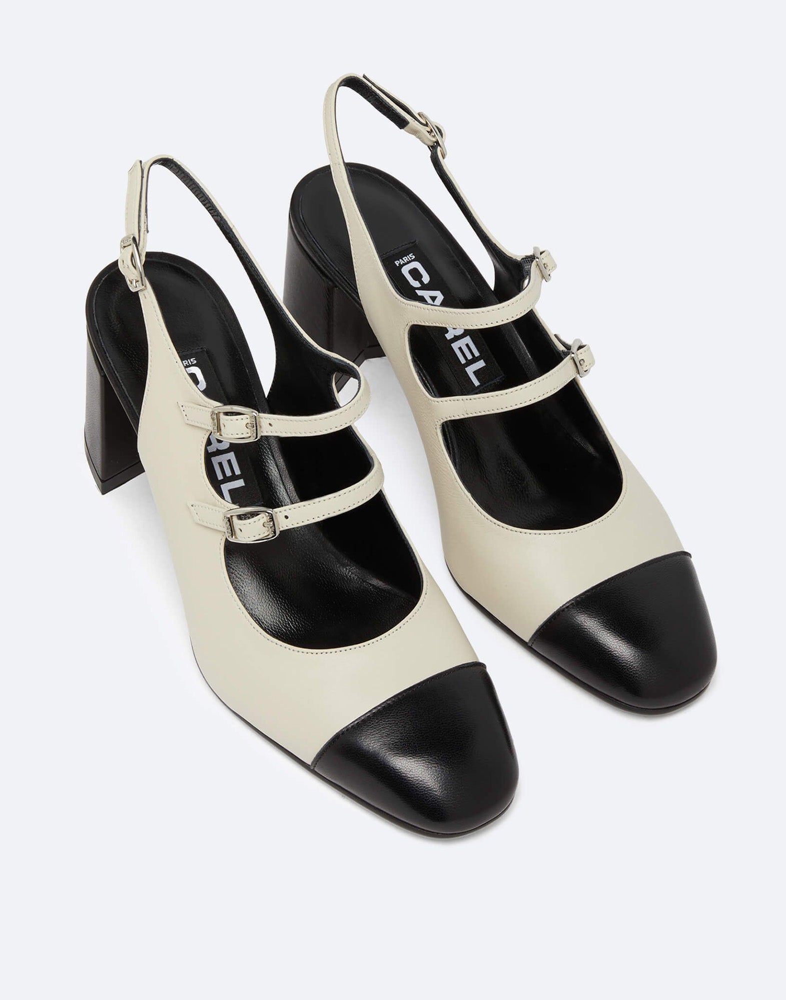 CAREL Mary Jane Slingback Papaya in Pelle Beige e Nera