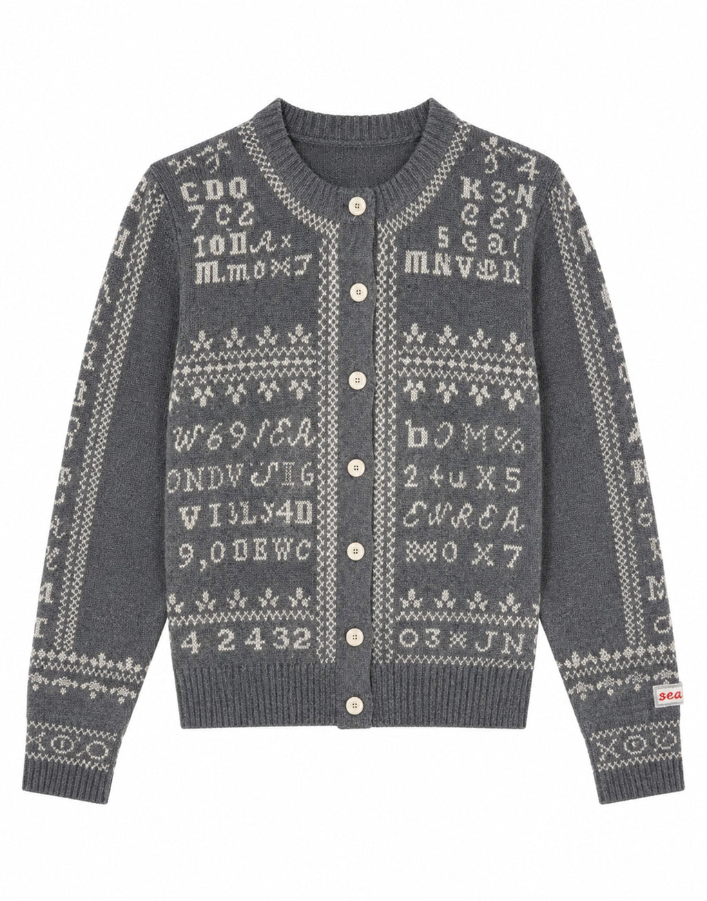 SEA NY Kit Cardigan Ricamato in Lana Charcoal