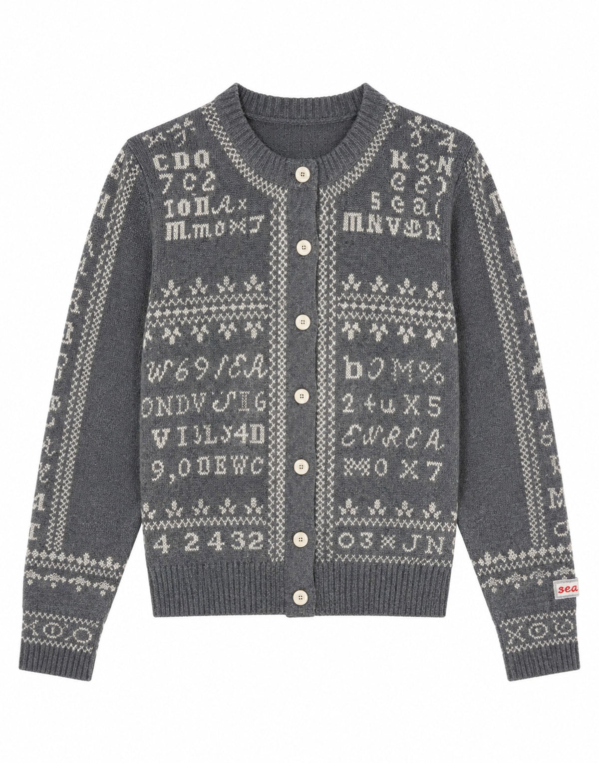 SEA NY Kit Cardigan Ricamato in Lana Charcoal