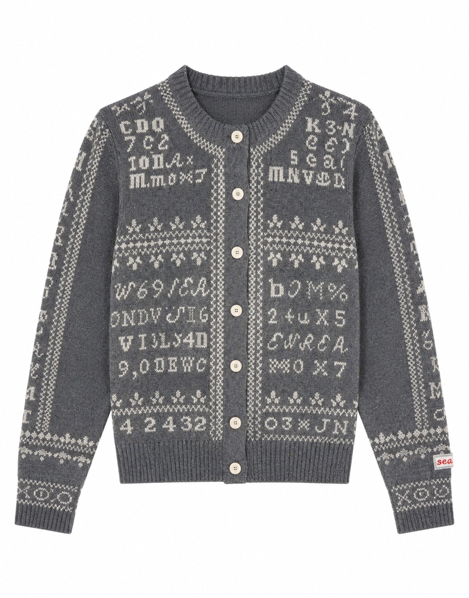 SEA NY Kit Cardigan Ricamato in Lana Charcoal