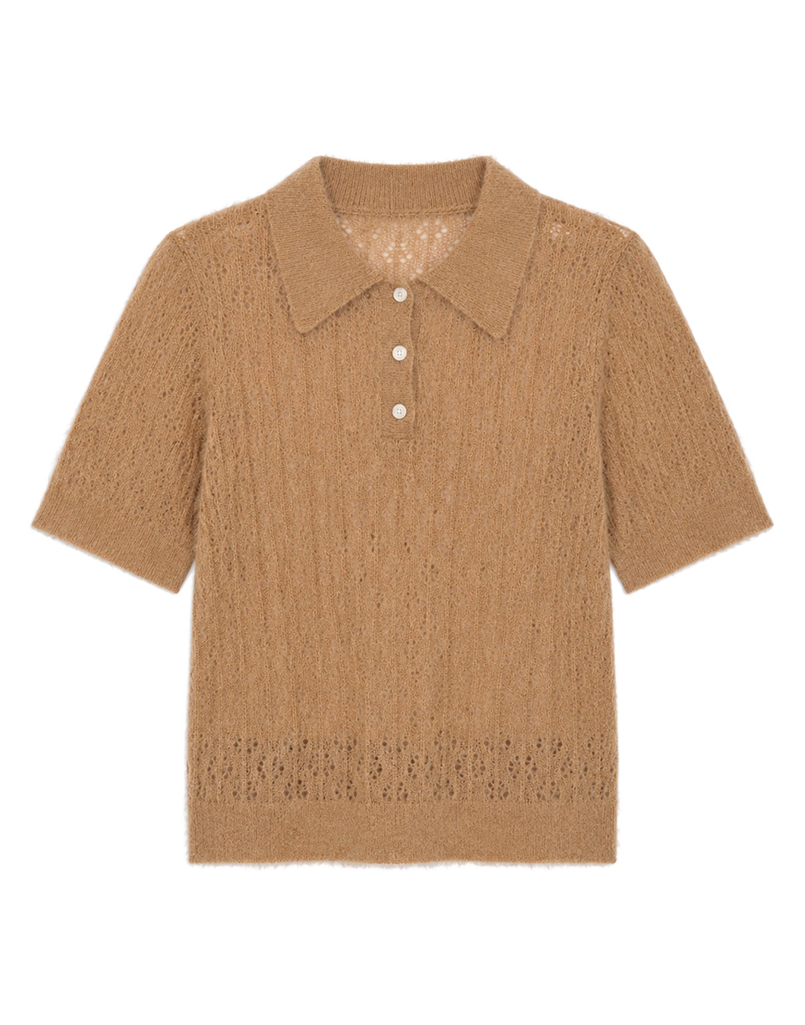 SEA NY Teagan Maglia Polo Manica Corta in Alpaca Camel