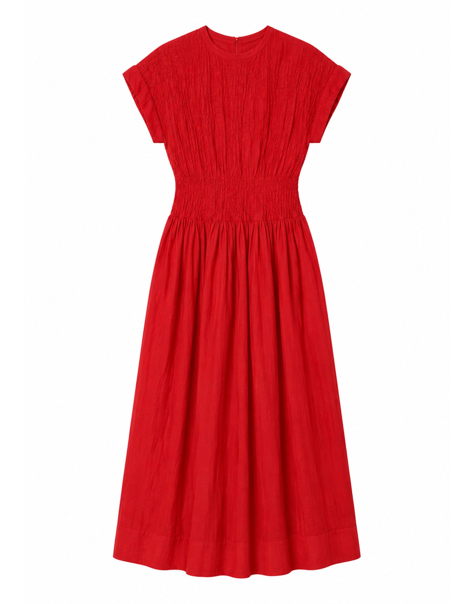 SEA NY Imogen Abito Midi in Ramie con Dettagli Pintuck Red