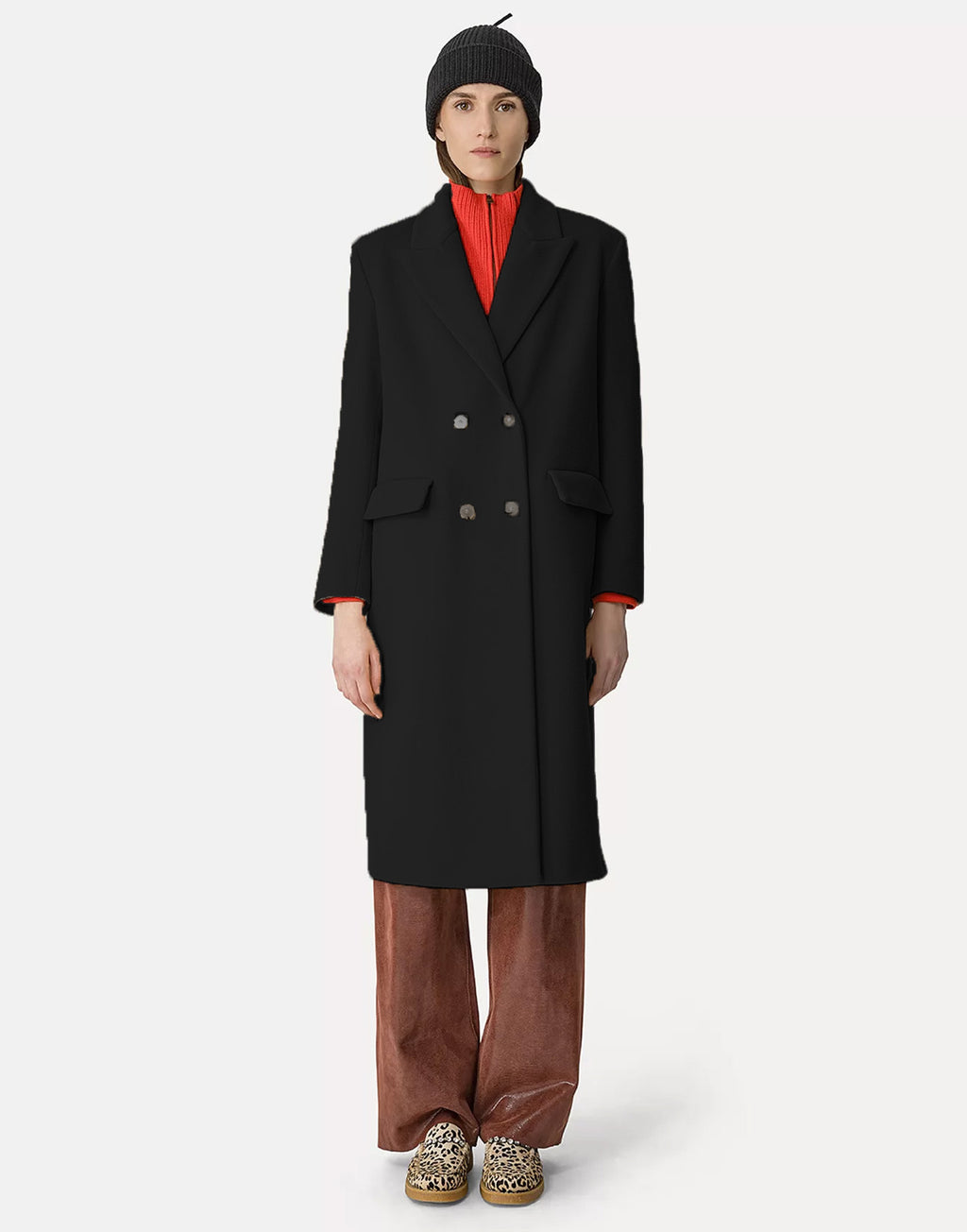 FORTE FORTE Cappotto in Panno Velour di Misto Cashmere Nero
