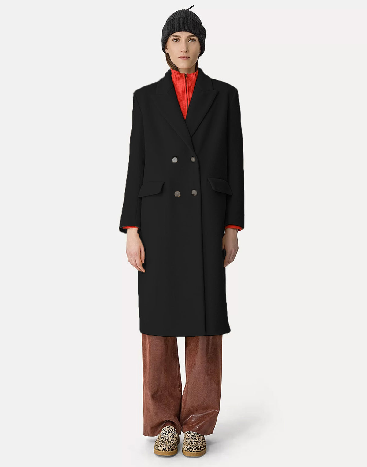 FORTE FORTE Cappotto in Panno Velour di Misto Cashmere Nero