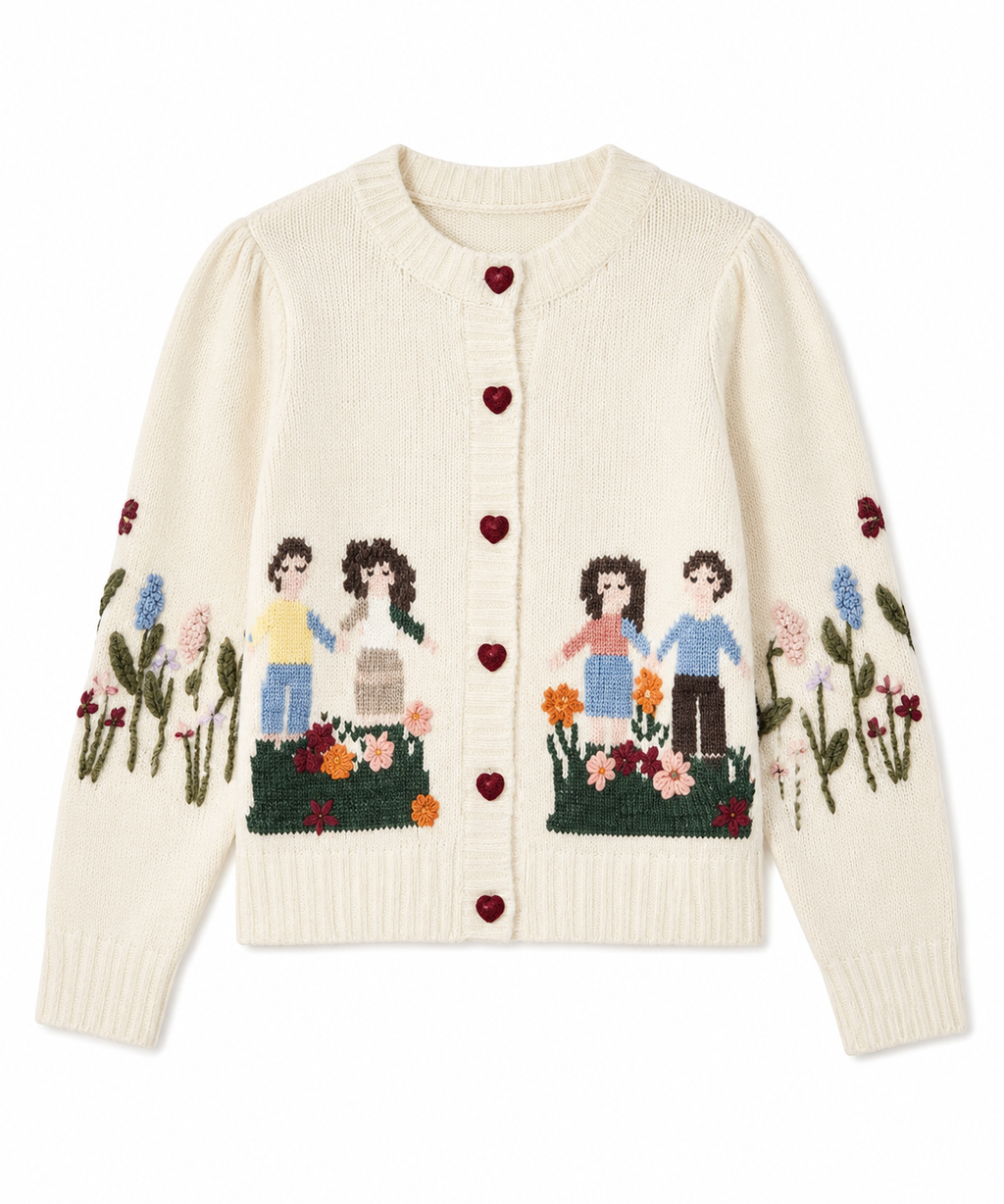 SEA NY Cardigan Wendie in Lana con Motivo Garden