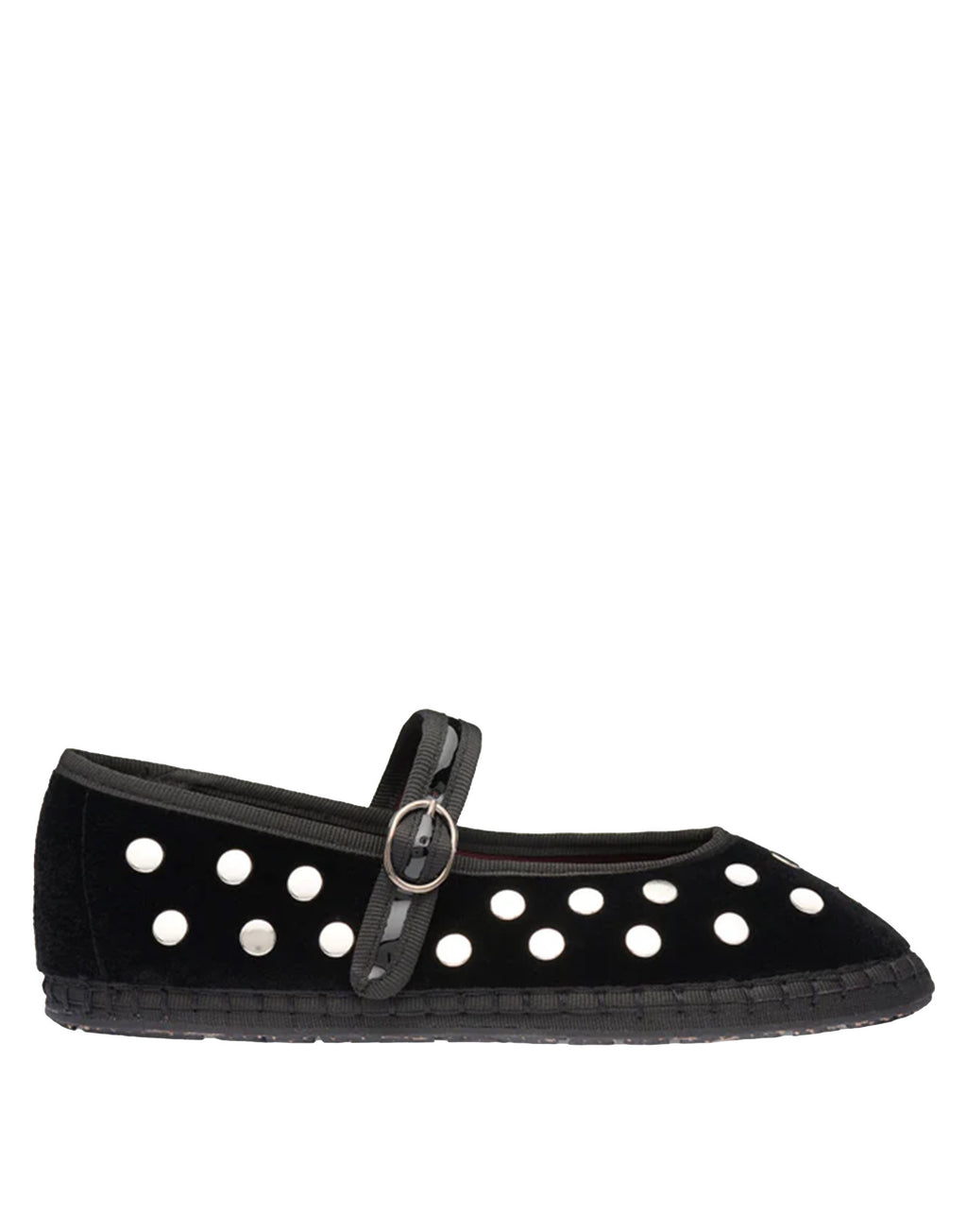 FLABELUS Ballerine Mae in Velluto Nero con Borchie Argento