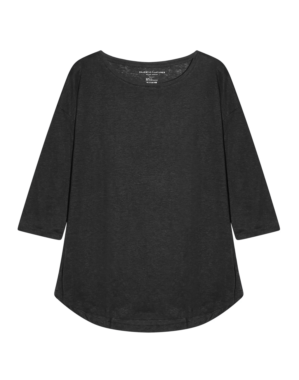 MAJESTIC FILATURES T-shirt Over in Lino a Maniche 3/4 Nera