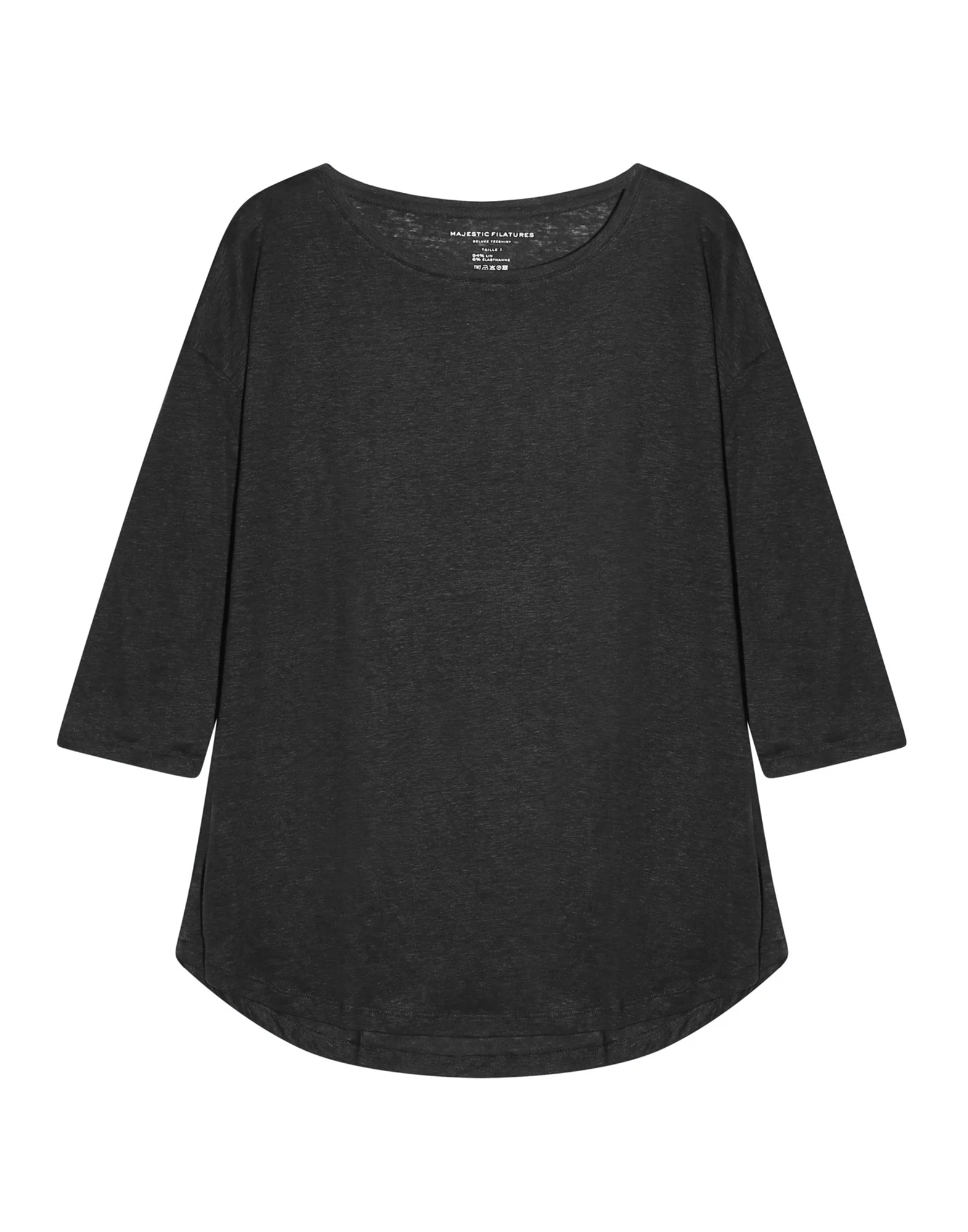 MAJESTIC FILATURES T-shirt Over in Lino a Maniche 3/4 Nera