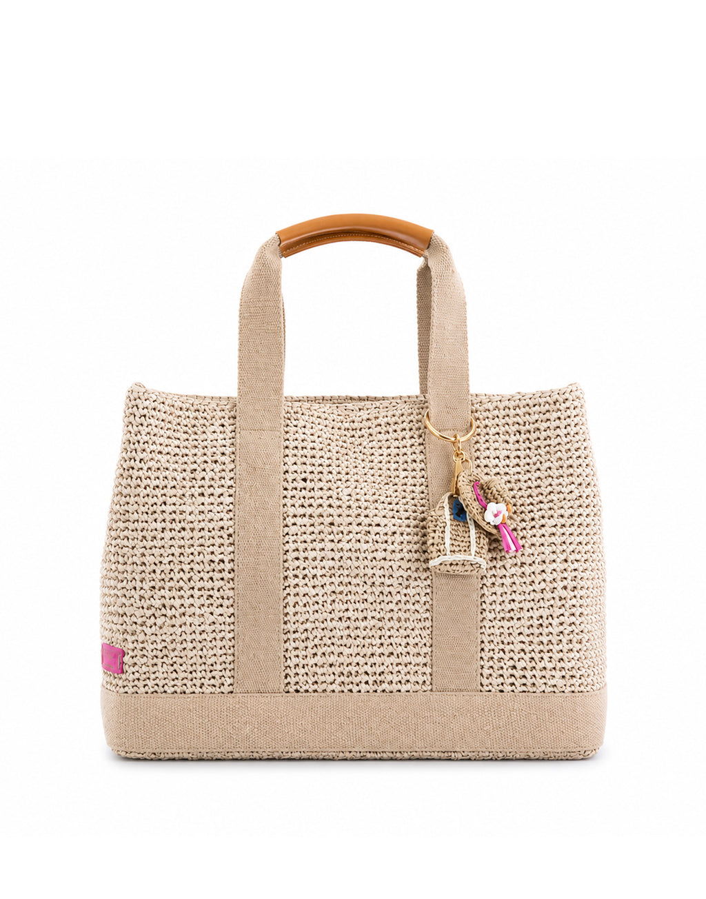 CHICA Borsa in Rafia con Manici in Cotone Avorio