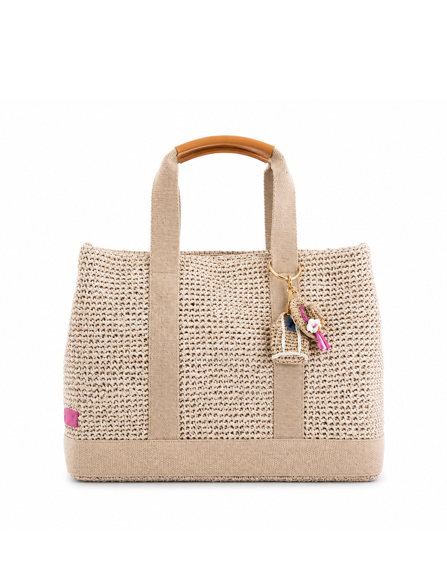 CHICA Borsa in Rafia con Manici in Cotone Avorio