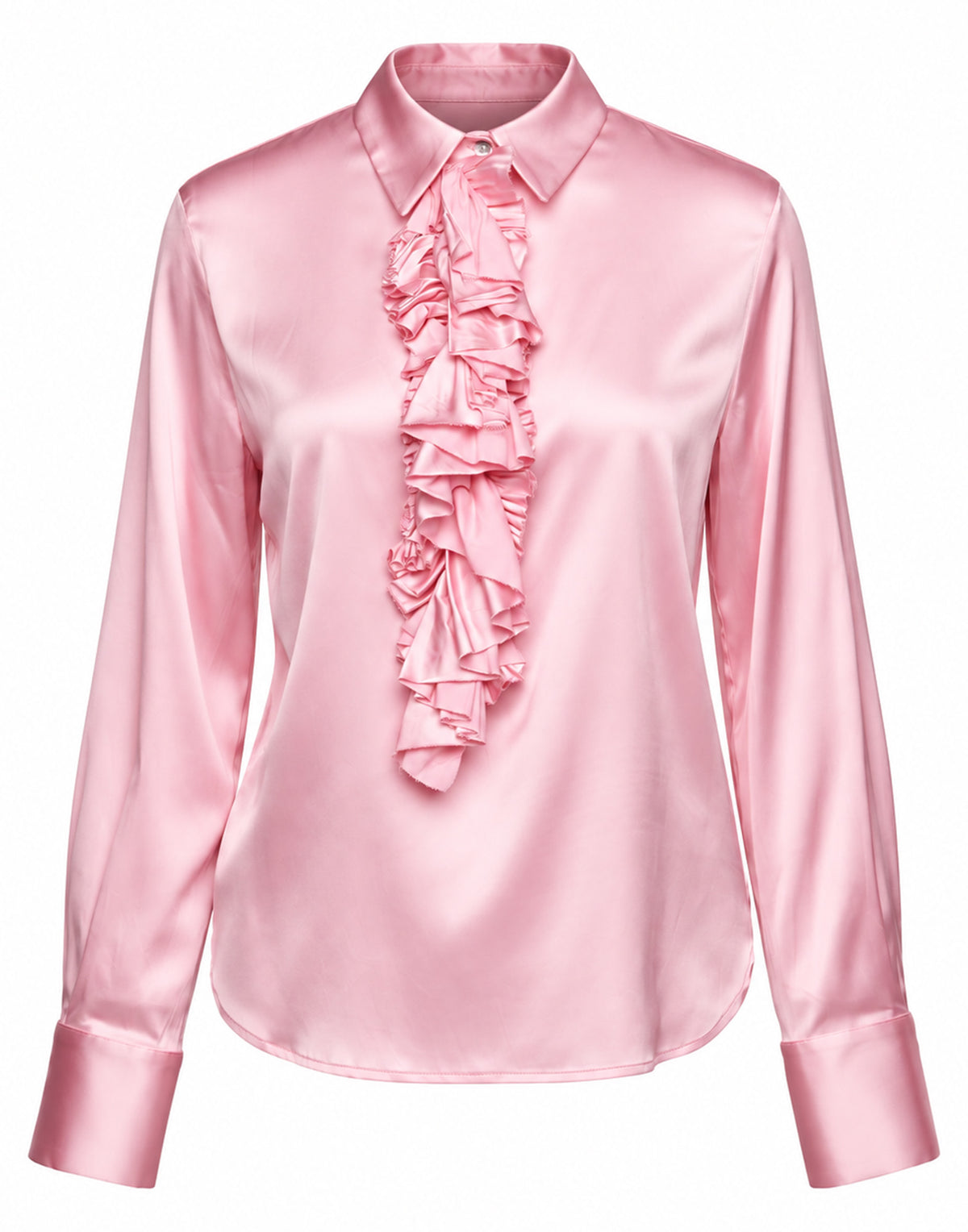 DOUUOD Camicia in Satin Stretch con Rouches Frontali Bocciolo