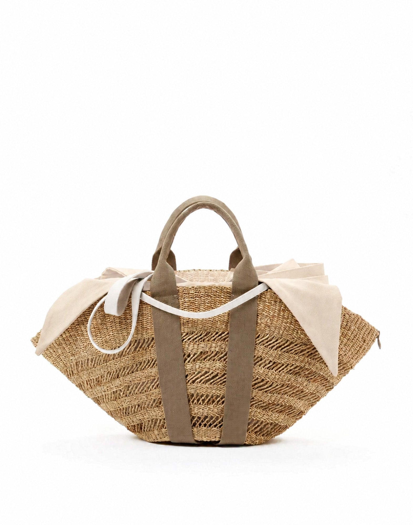 MUUN Borsa in Paglia Sophie Lace con Pouch Removibile Natural/Beige