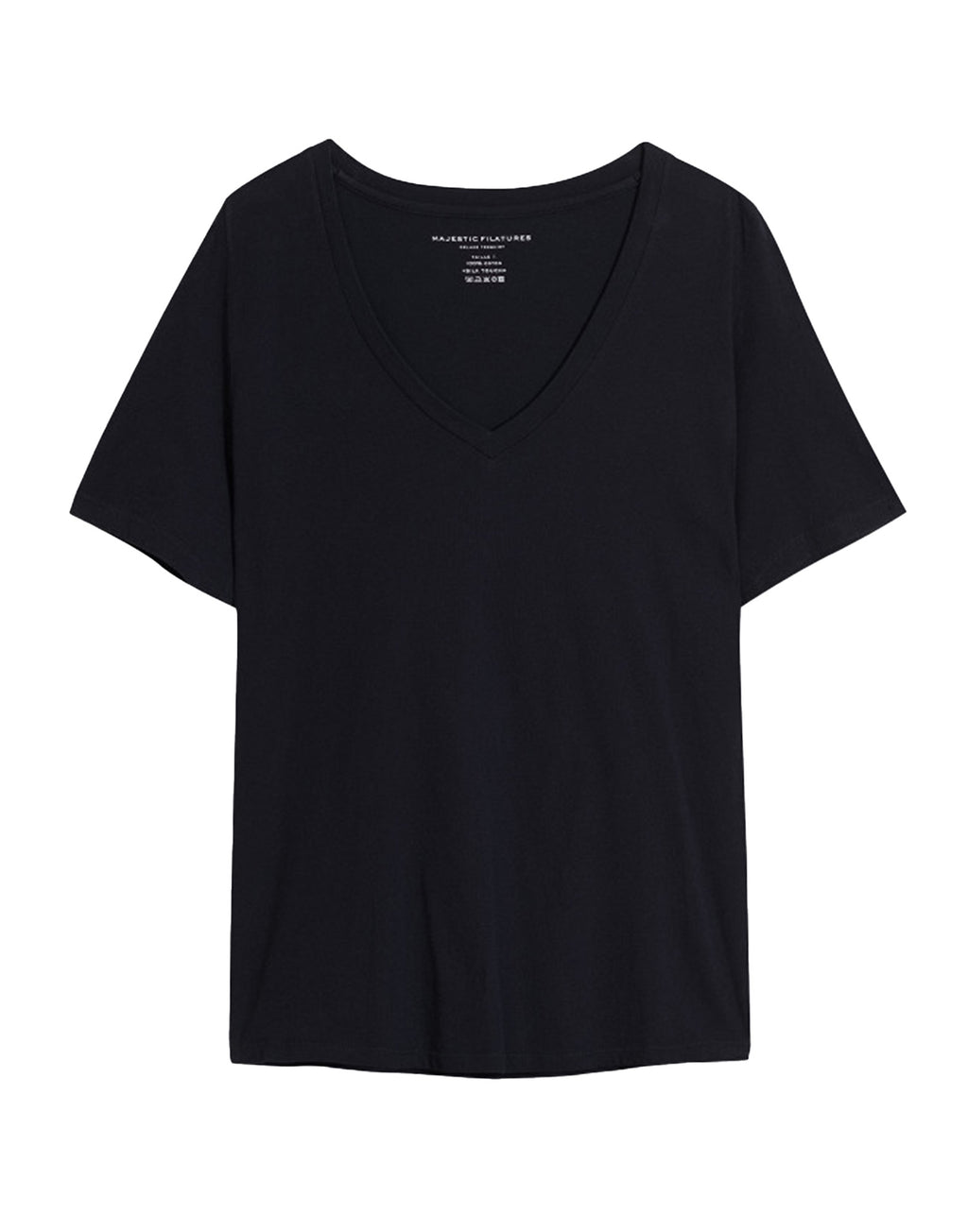 MAJESTIC FILATURES T-shirt Scollo a V in Cotone Silk Touch Nera