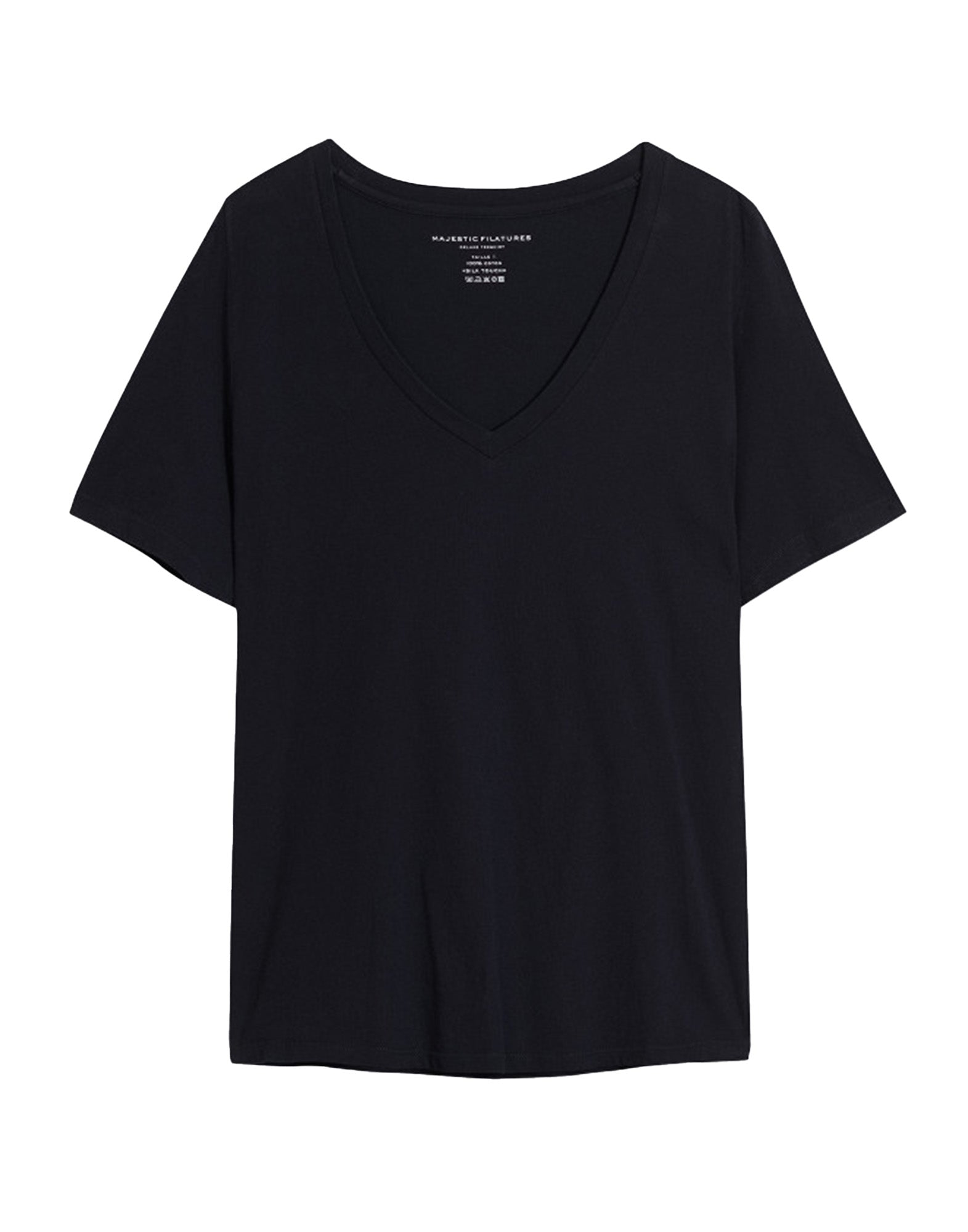 MAJESTIC FILATURES T-shirt Scollo a V in Cotone Silk Touch Nera