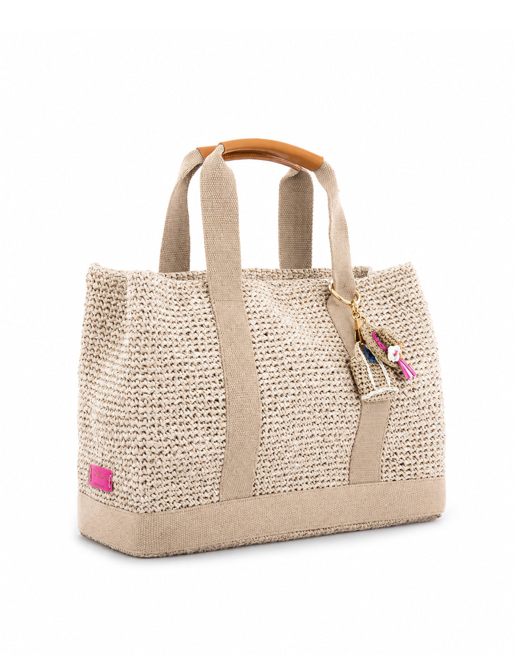 CHICA Borsa in Rafia con Manici in Cotone Avorio